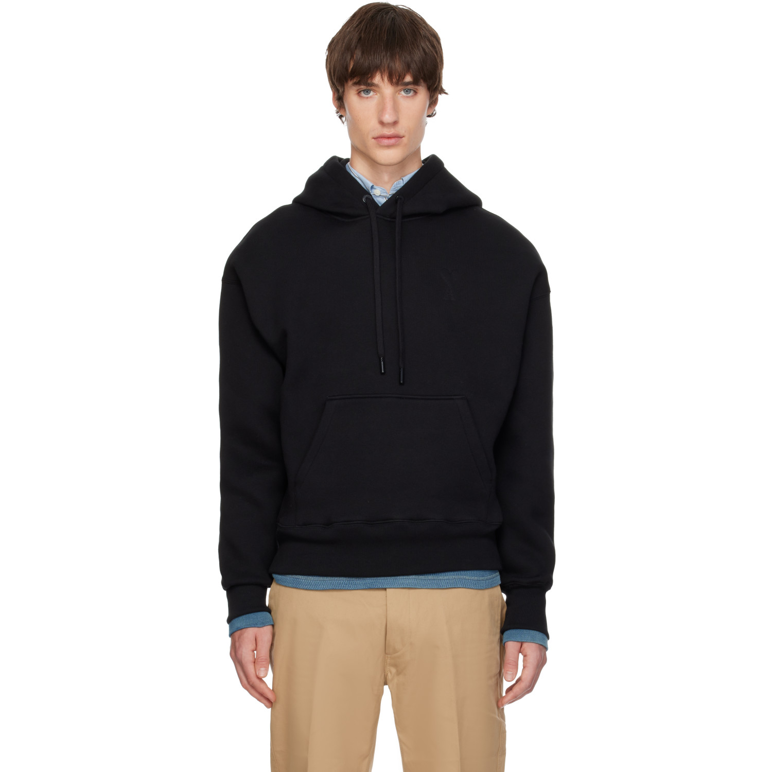 AMI Paris Black Cotton Embossed Ami de Coeur Hoodie