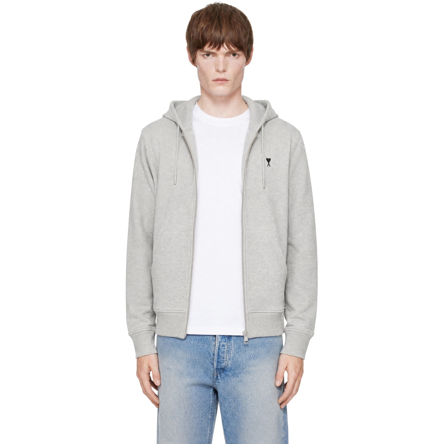 AMI Paris Black Cotton Ami de Coeur Zipped Hoodie