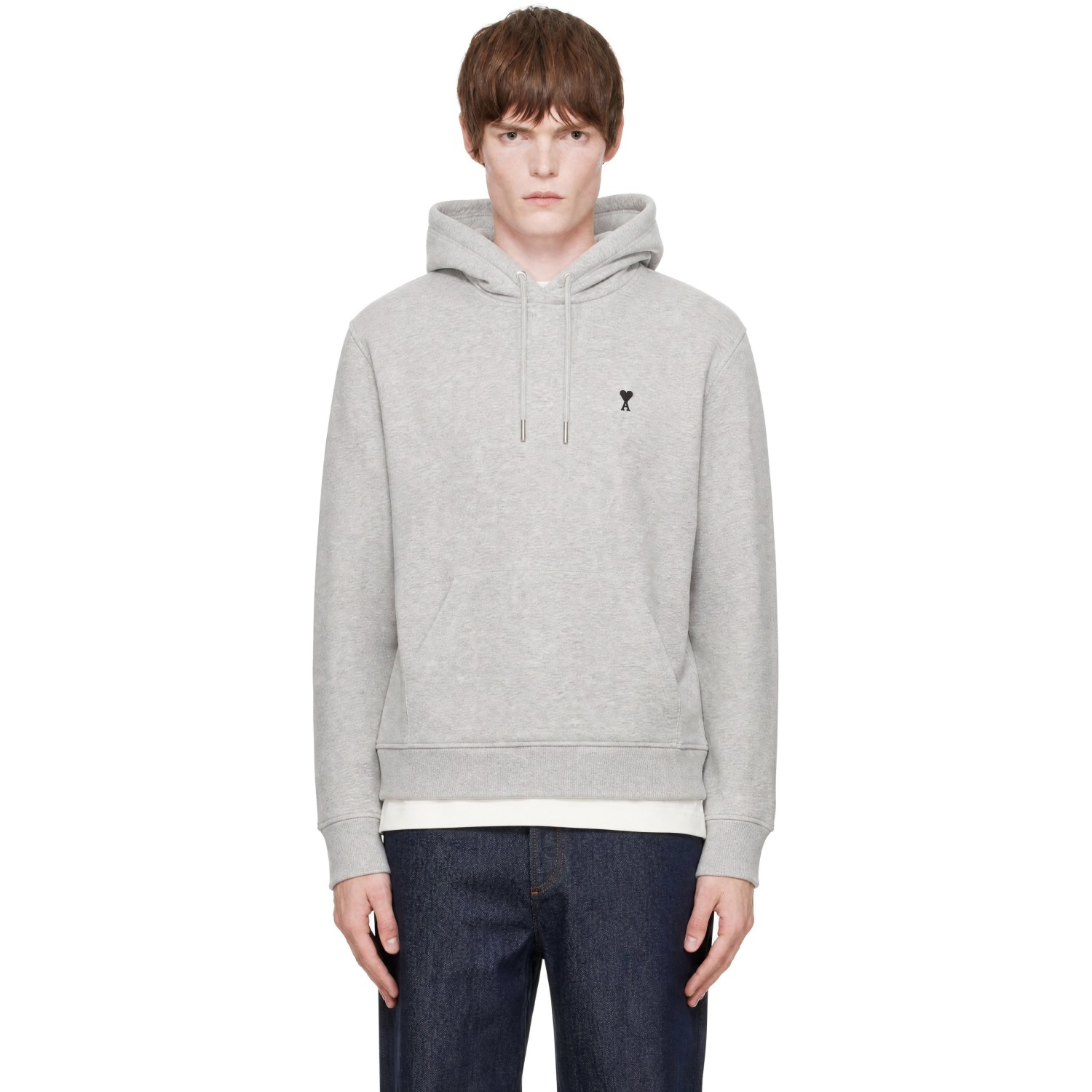 AMI Paris Gray Cotton Ami de Coeur Hoodie