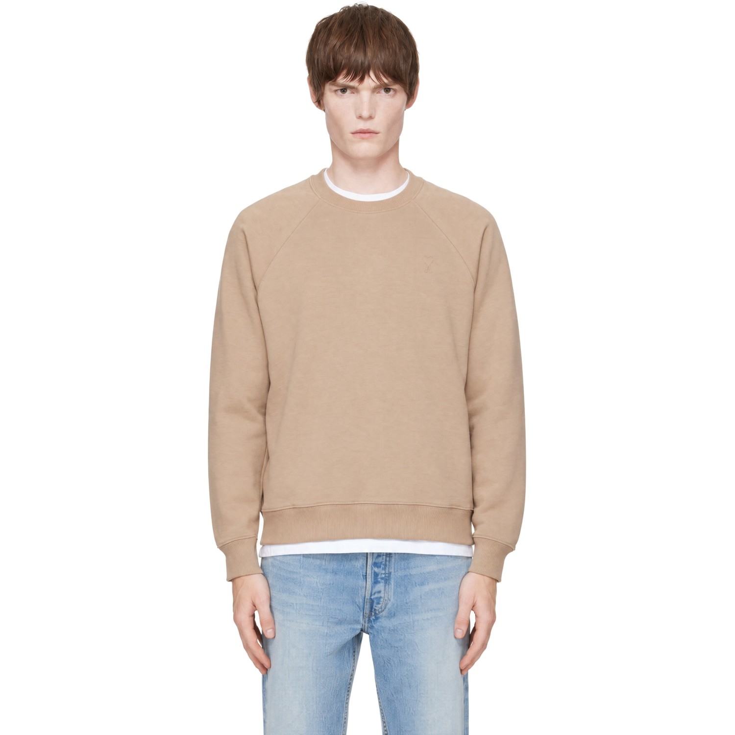 Ami Alexandre Mattiussi Beige Cotton Embossed Ami De Coeur Sweatshirt In A184 Beige Mastic