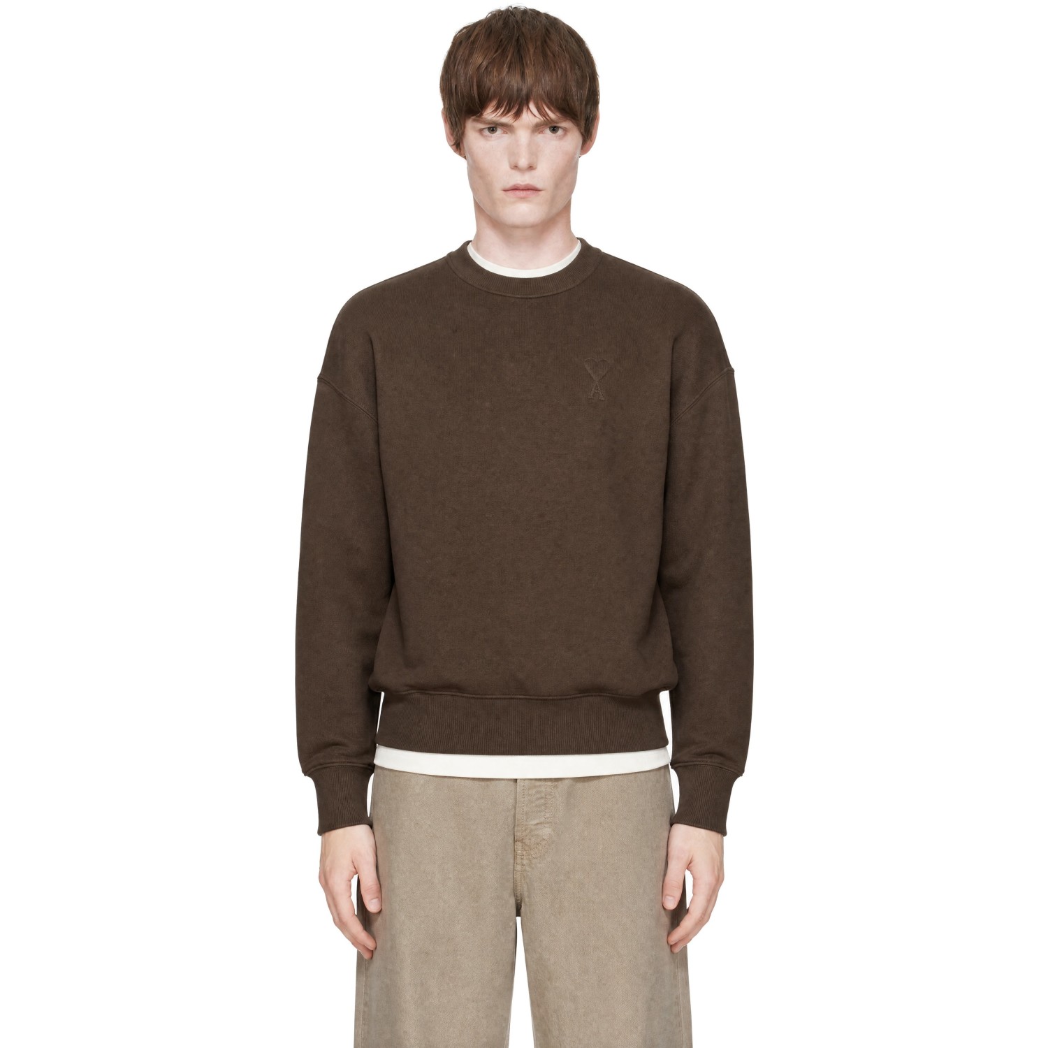 AMI Paris Brown Tonal Embossed Ami de Coeur Sweatshirt