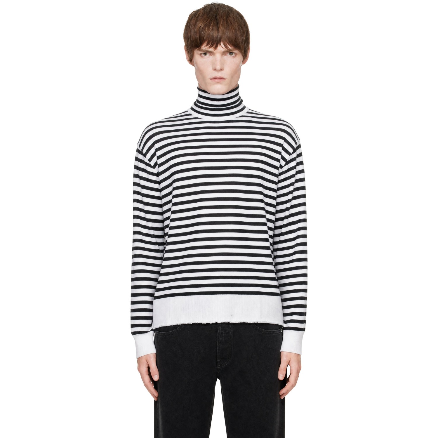 AMI Paris Black & White Sailor Wool & Silk Turtleneck
