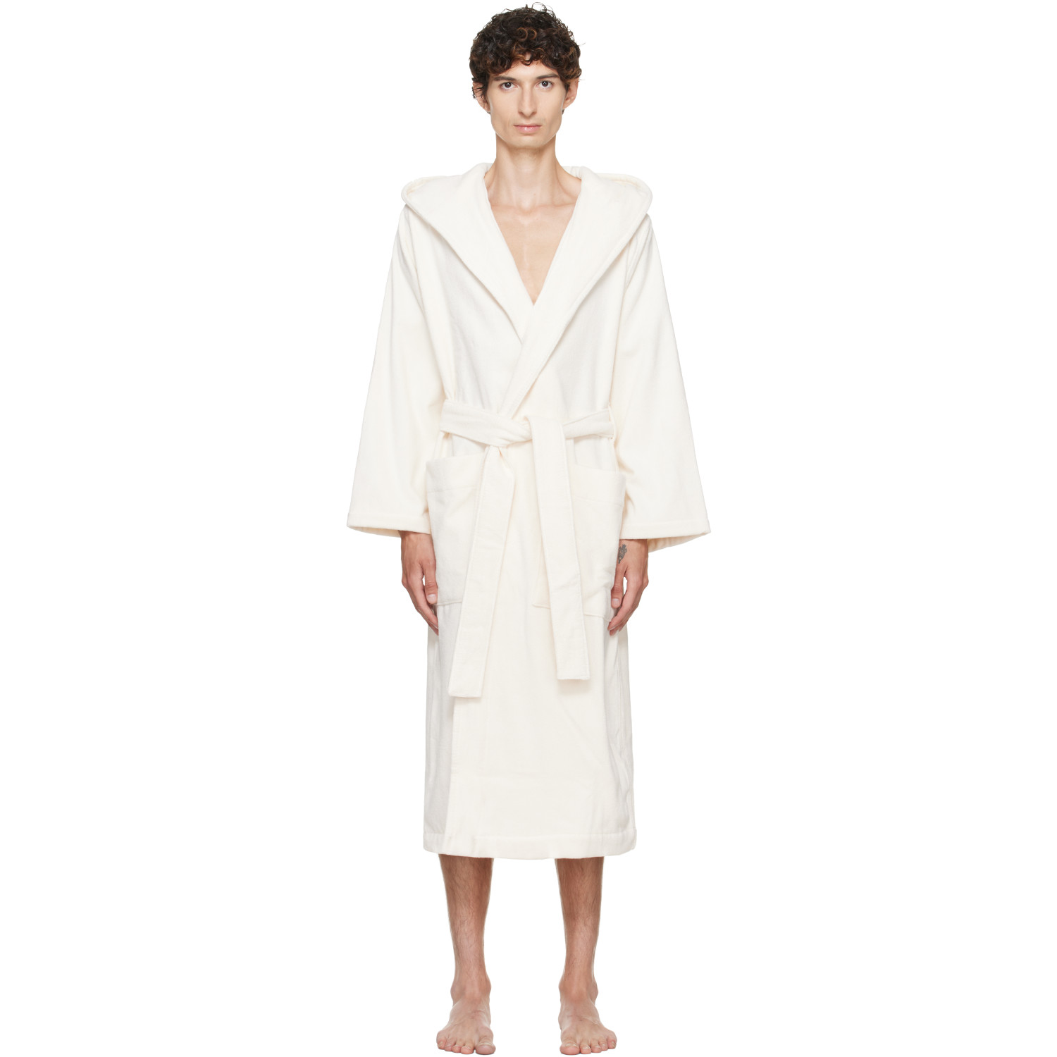 Tekla Off-White Terry Hooded Bathrobe
