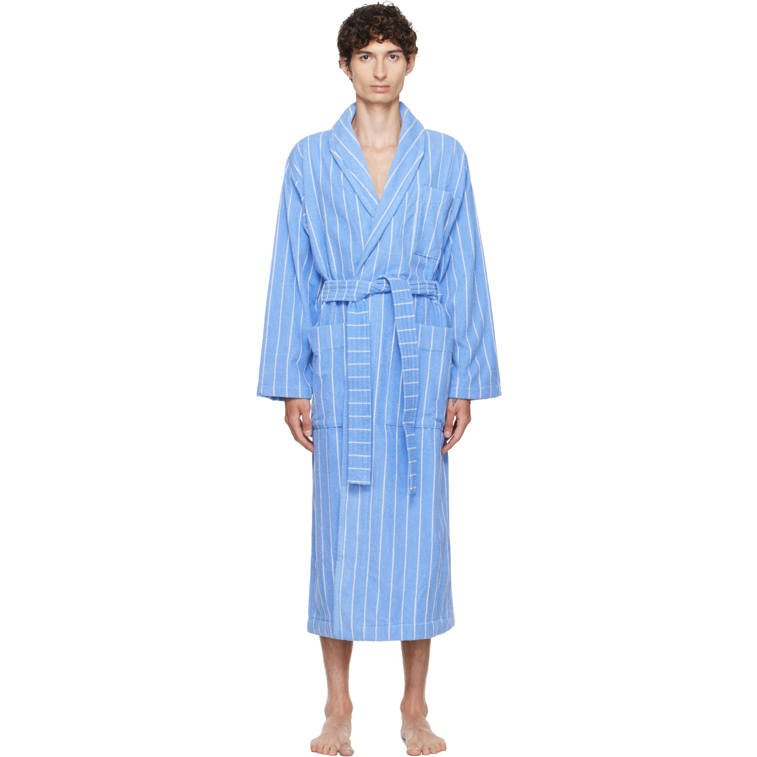 Tekla Blue & White Terry Classic Bathrobe