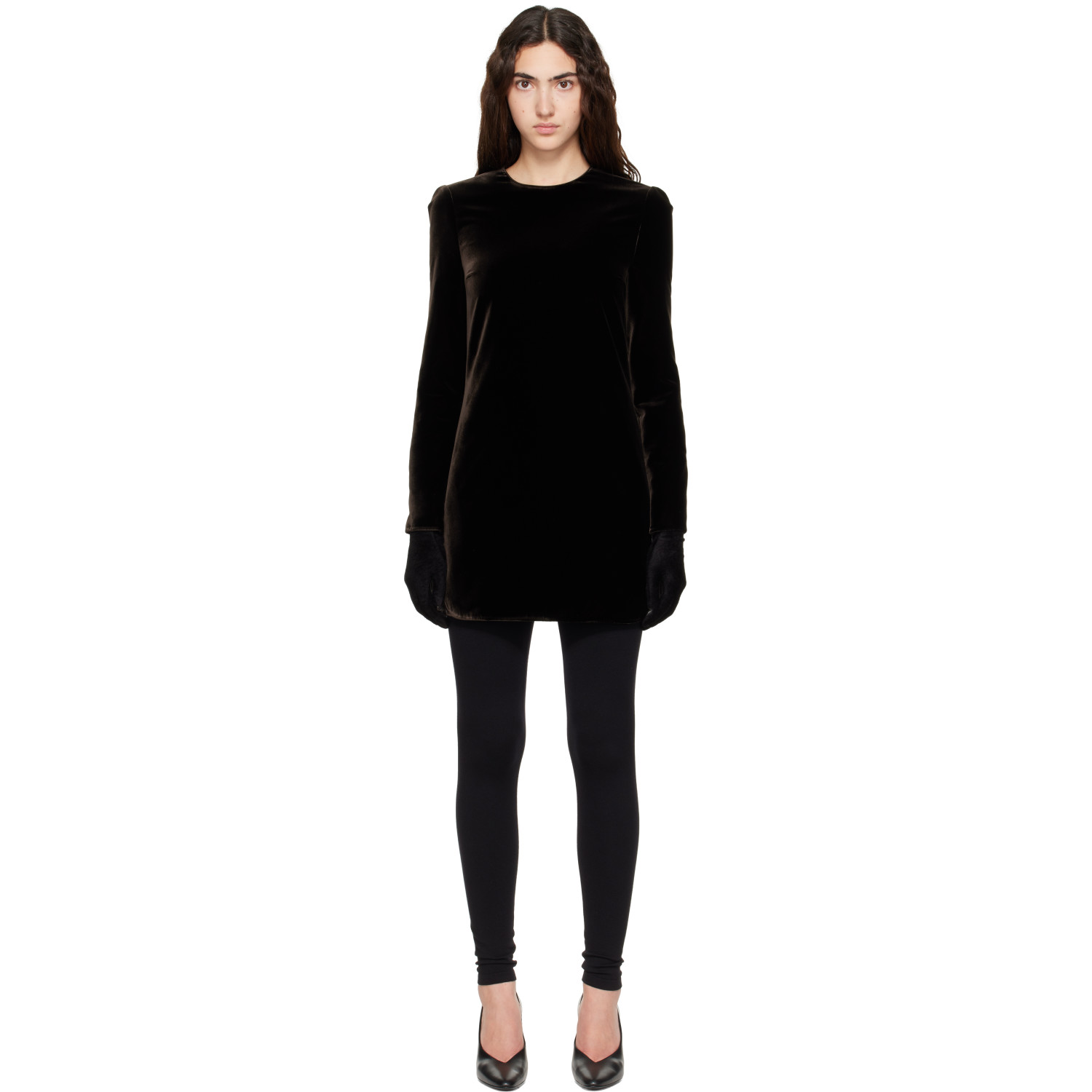 ALAÏA Brown Cinched Waist Velvet Minidress