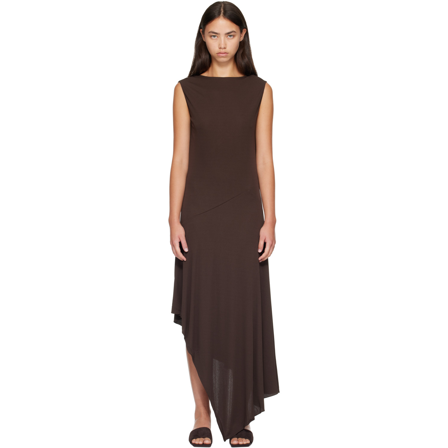 ALAÏA Brown Backless Jersey Crepe Midi Dress