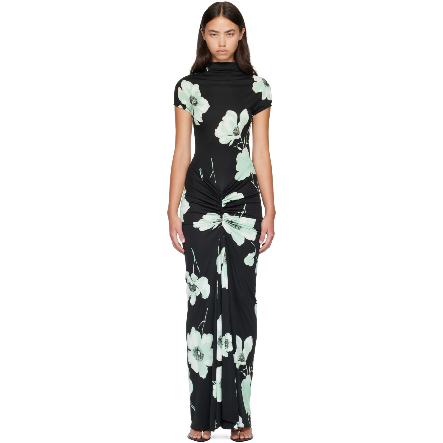 ALAÏA Black Draped Printed Maxi Dress