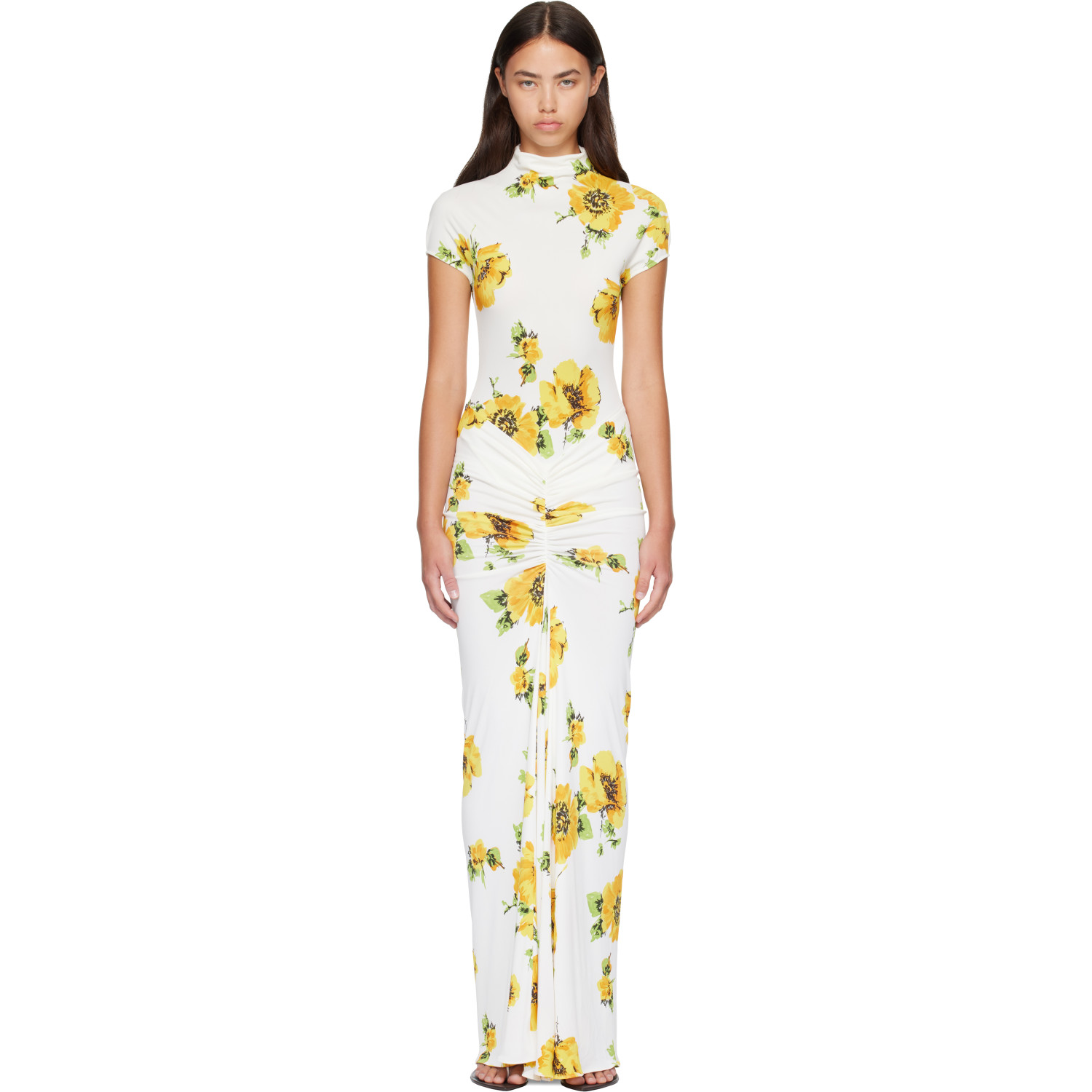 ALAÏA White Draped Printed Maxi Dress