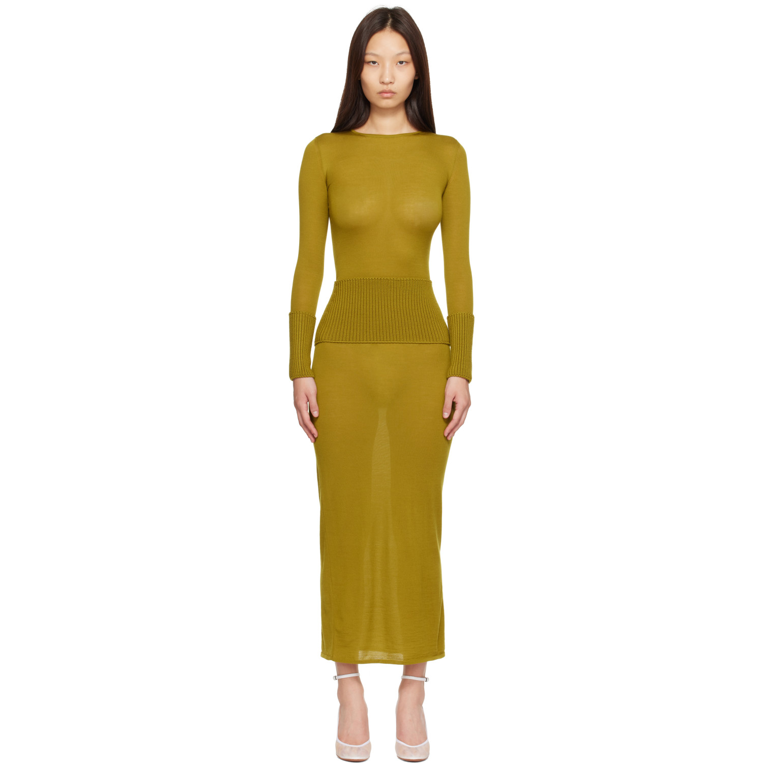 ALAÏA Green Merino Bodycon Maxi Dress