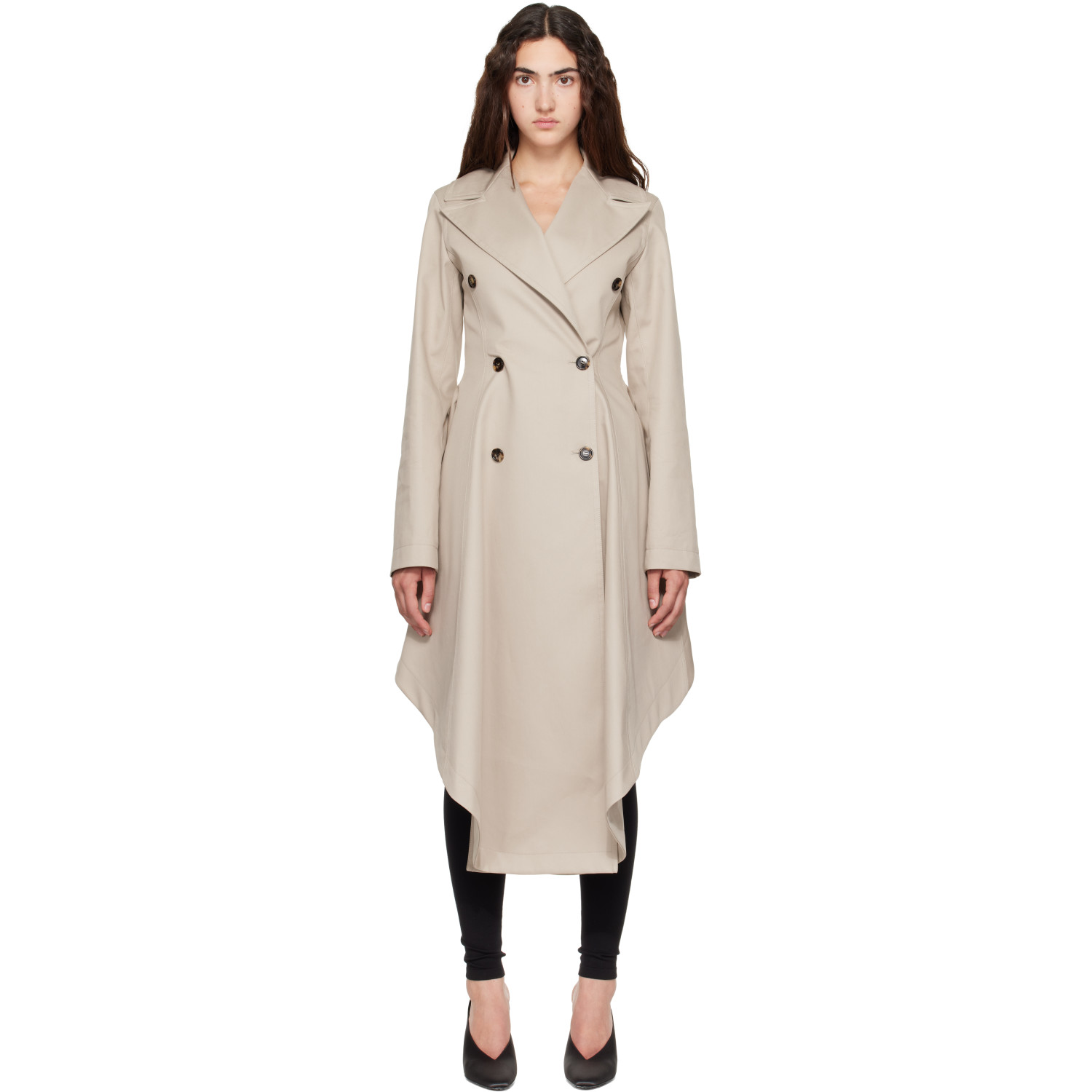 ALAÏA Beige Asymmetric Twill Trench Coat