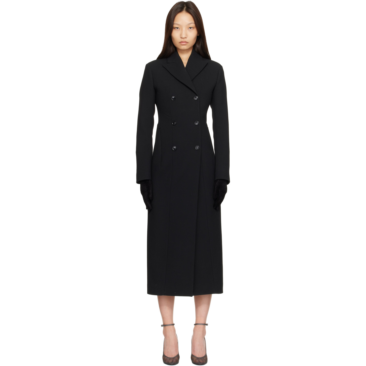 ALAÏA Black Crepe Wool Tailored Coat