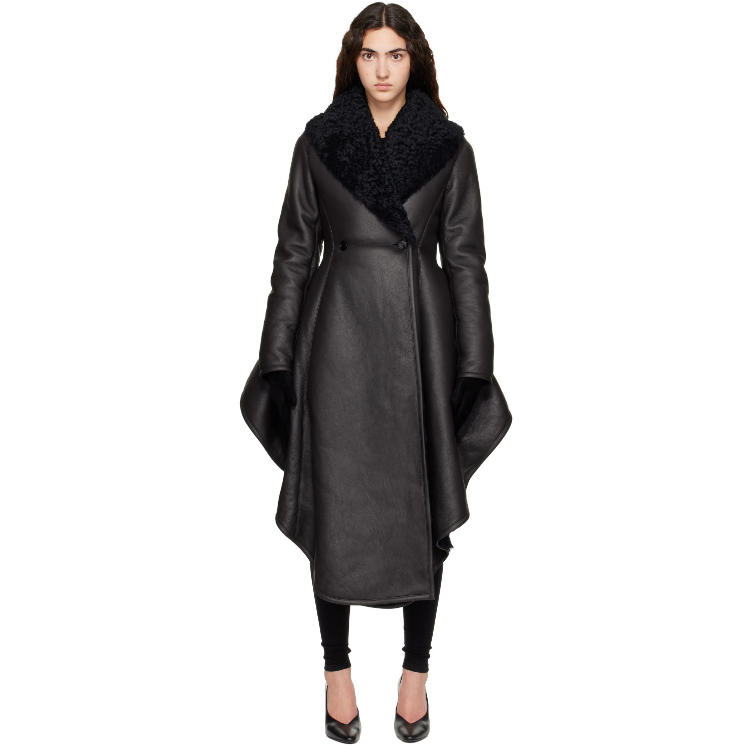 ALAÏA Brown Asymmetric Shearling Coat