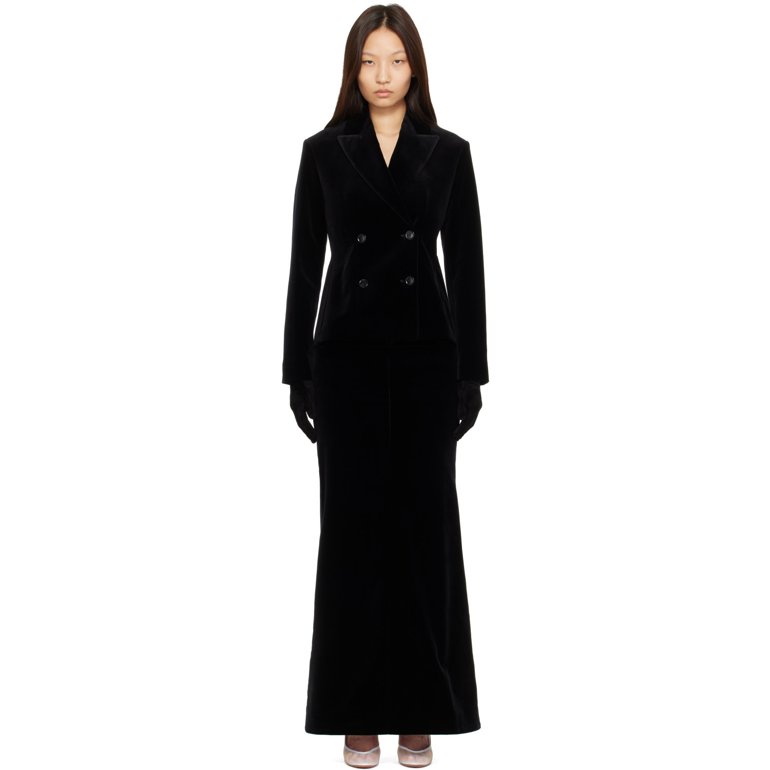 ALAÏA Black Cotton Velvet Double Breasted Jacket