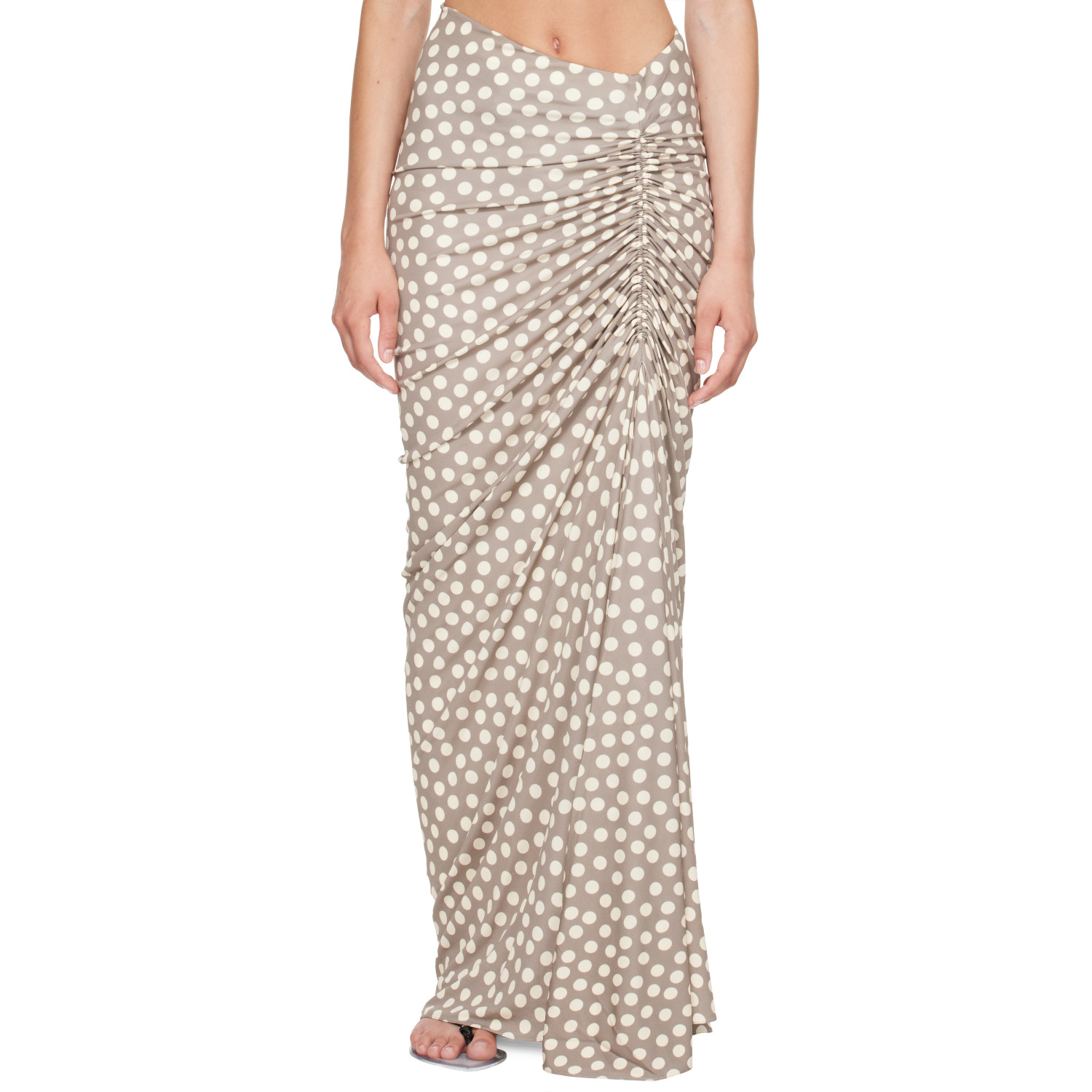 ALAÏA Taupe Polka Dots Gathered Maxi Skirt