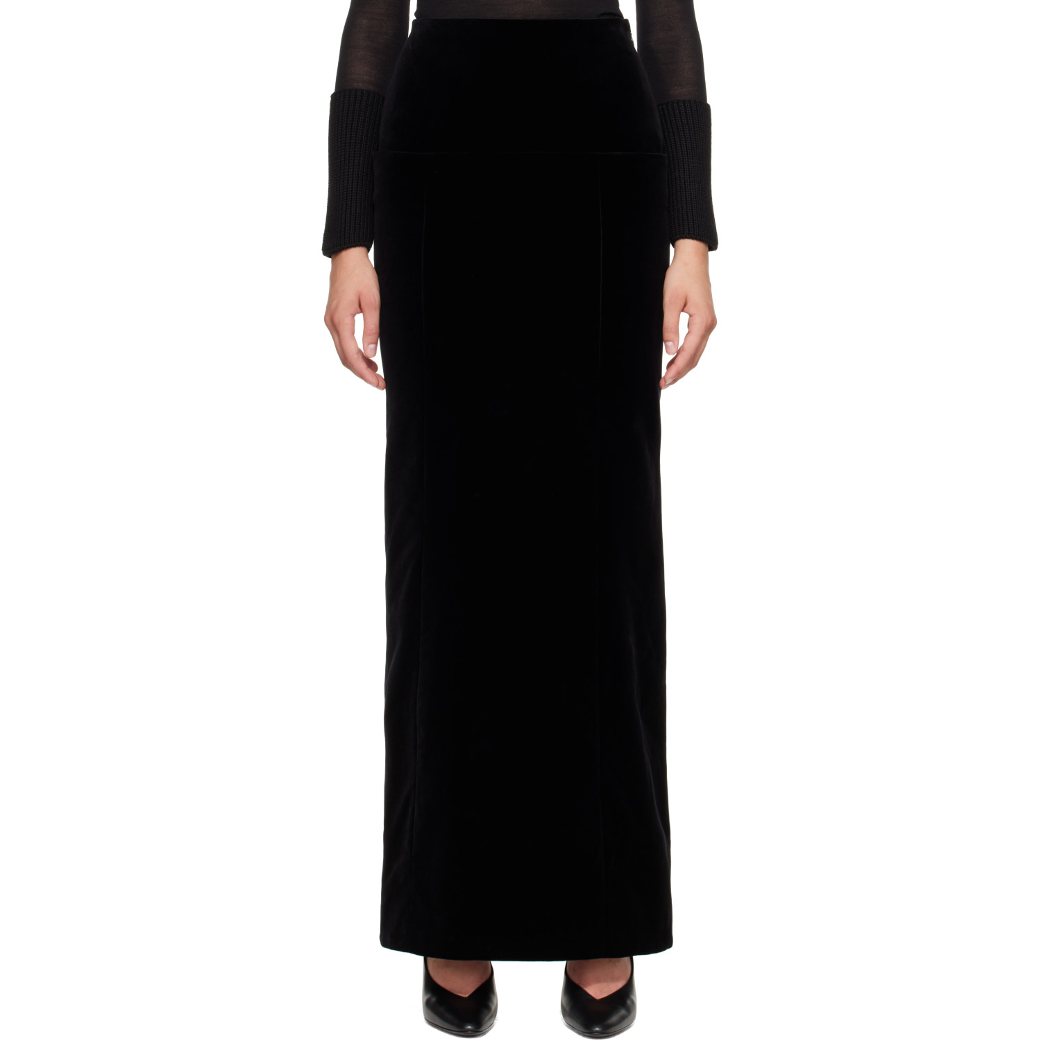 ALAÏA Black Column Velvet Maxi Skirt