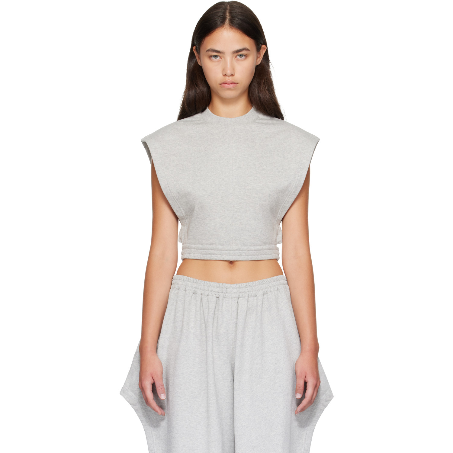 ALAÏA Gray Fleece Jersey Crop Top