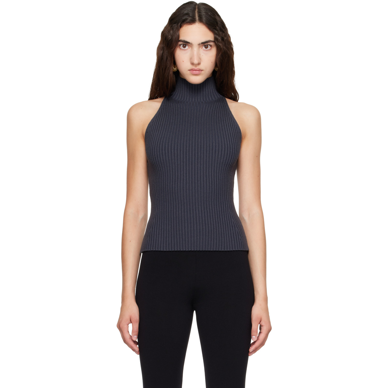 ALAÏA Gray Halter Neck Rib Knit Tank Top