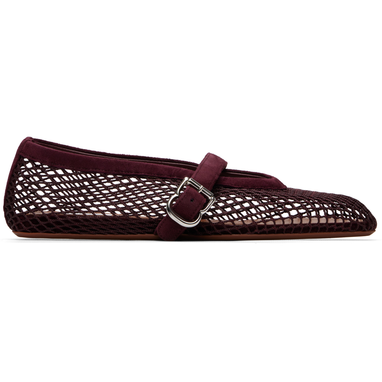 ALAÏA Burgundy Fishnet Suede Ballerina Flats