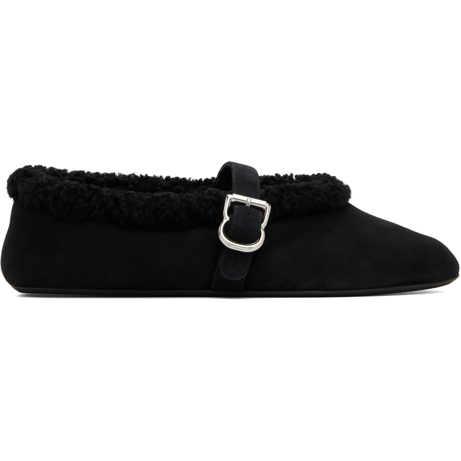 ALAÏA Black Merino Shearling Ballerina Flats