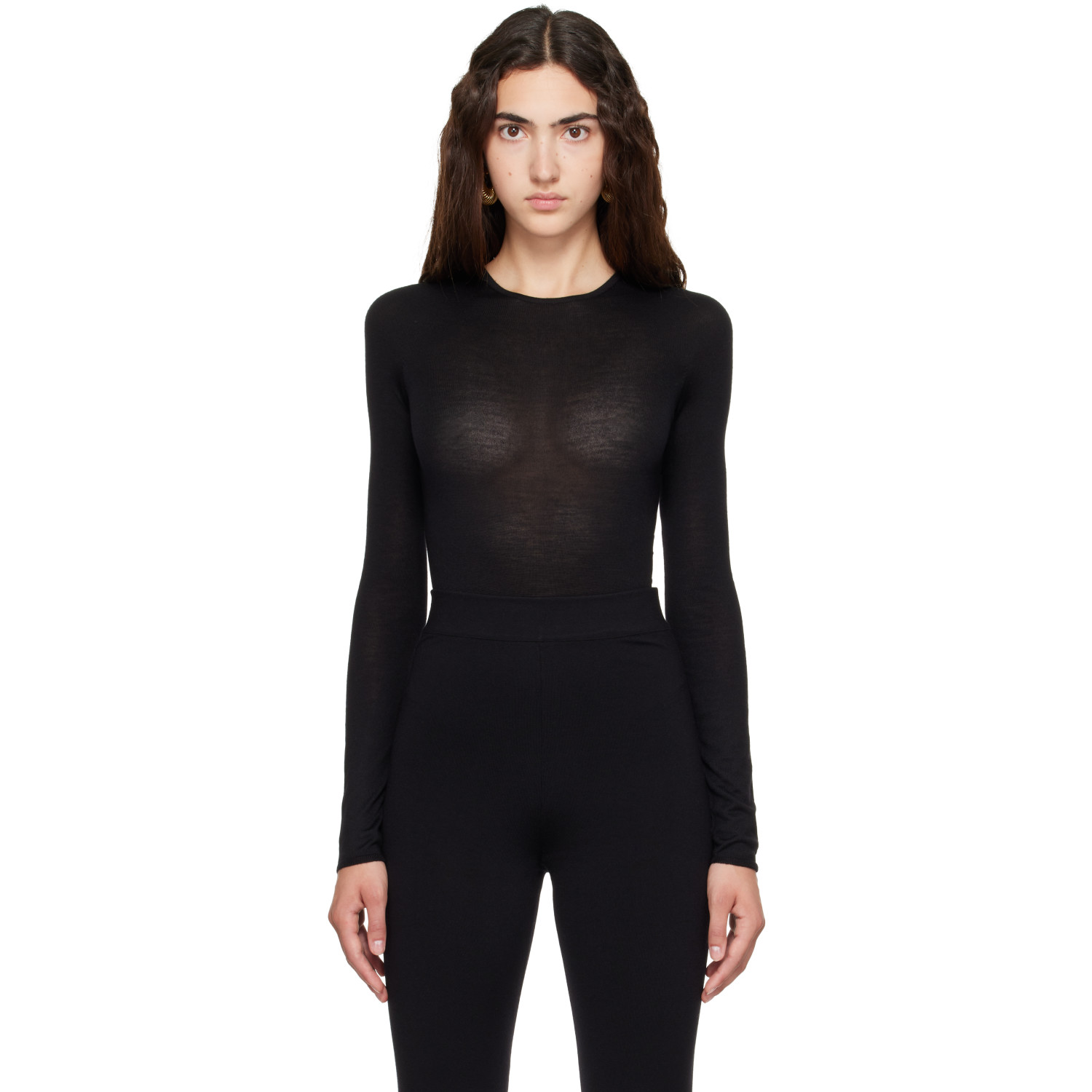ALAÏA Black Crewneck Wool Bodysuit