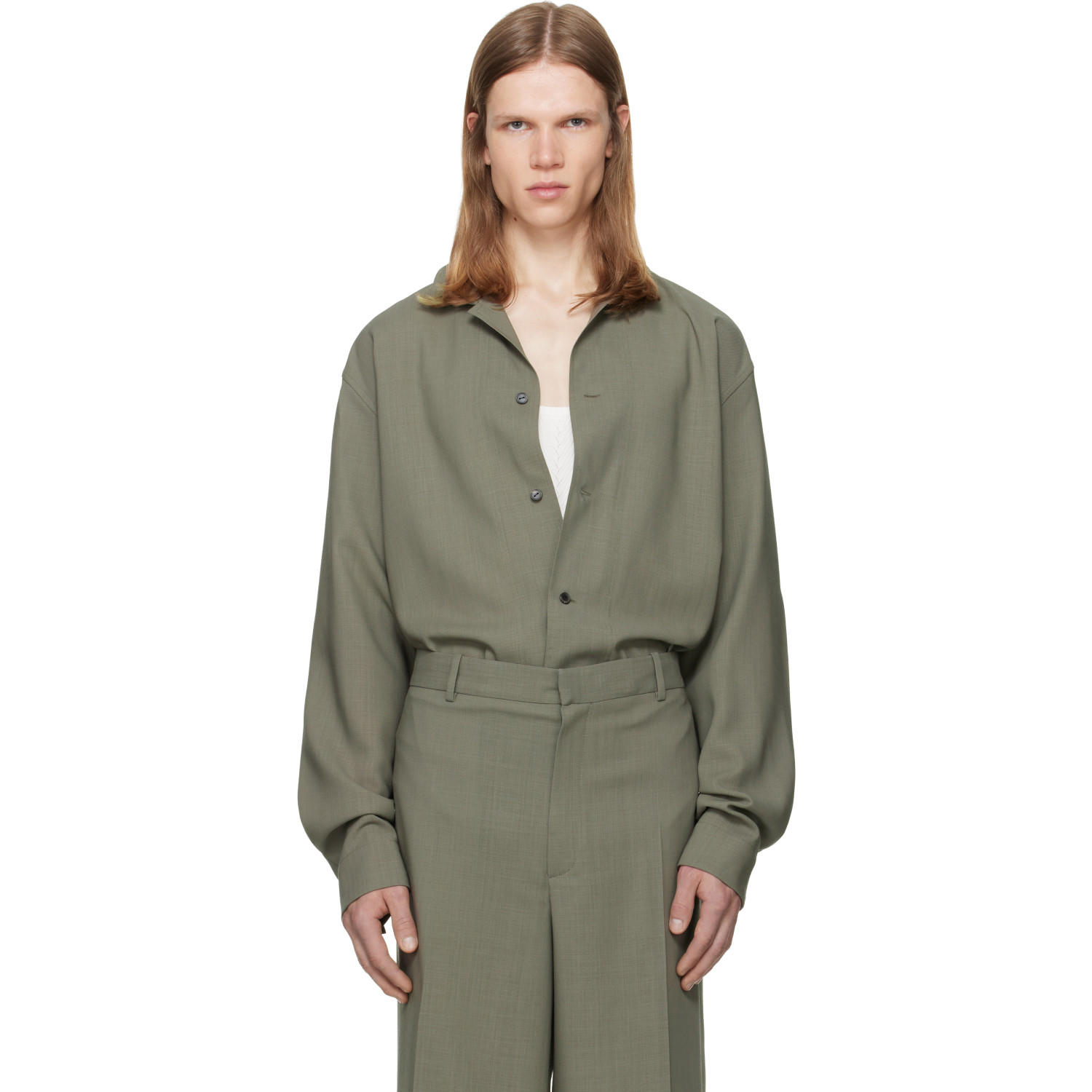 Calvin Klein Collection Taupe Atlas Button-Down Shirt