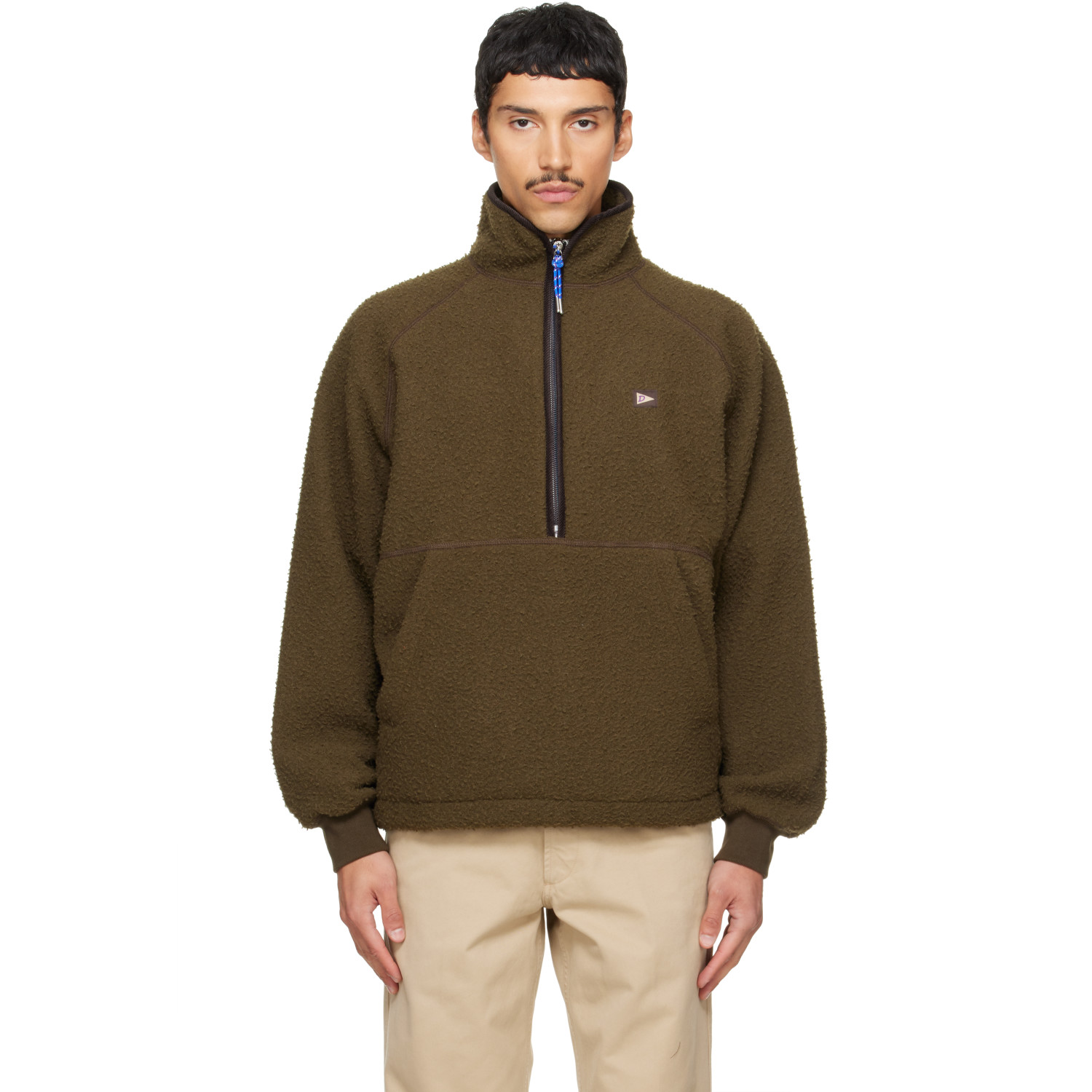 Drake's Khaki Casentino Wool Half-Zip Fleece Sweatshirt