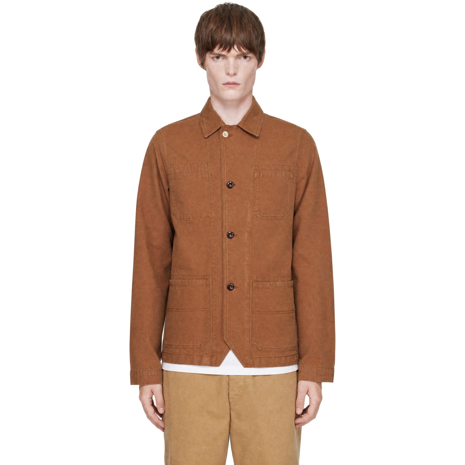 Drake's Brown Canvas Mitred Chore Jacket