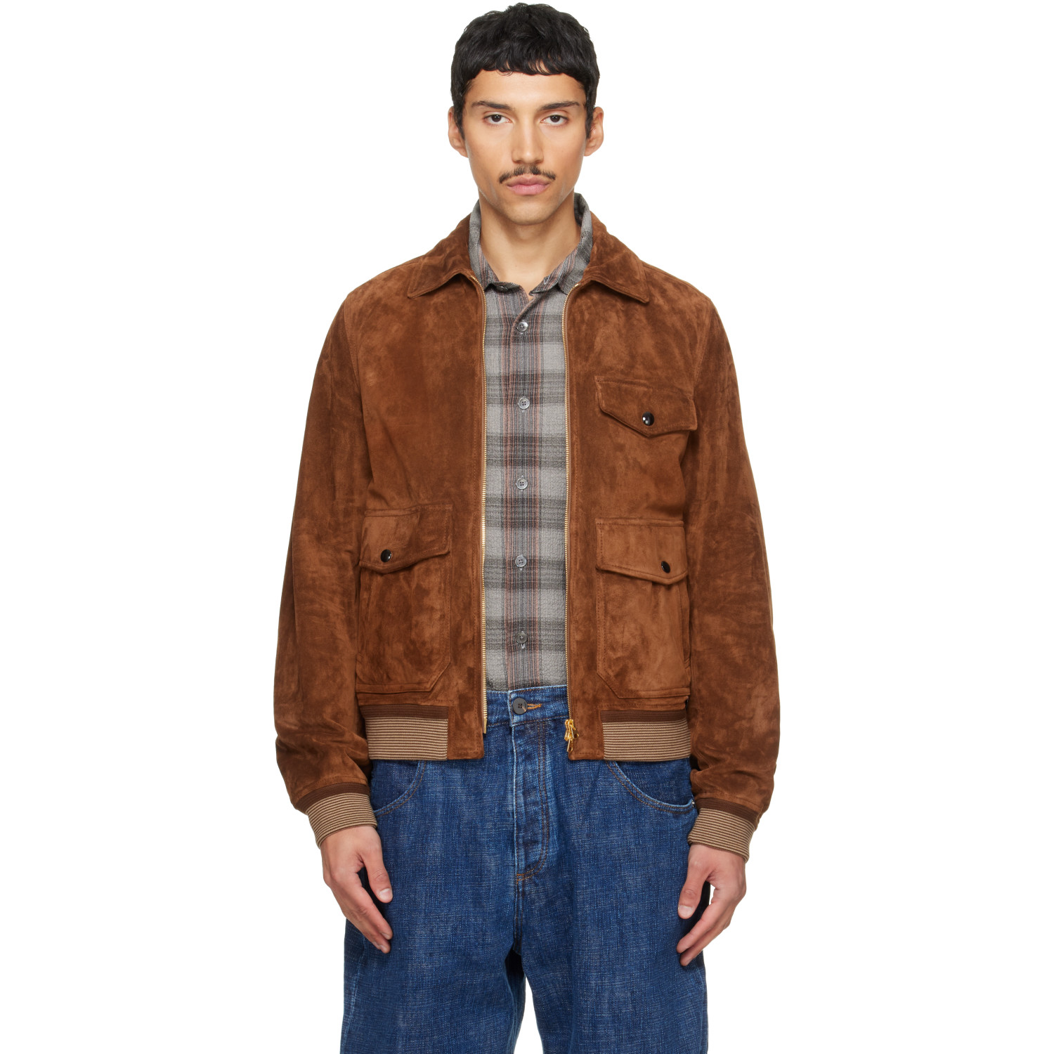 Drake's Tan Heavyweight A-2 Suede Bomber Jacket In 300