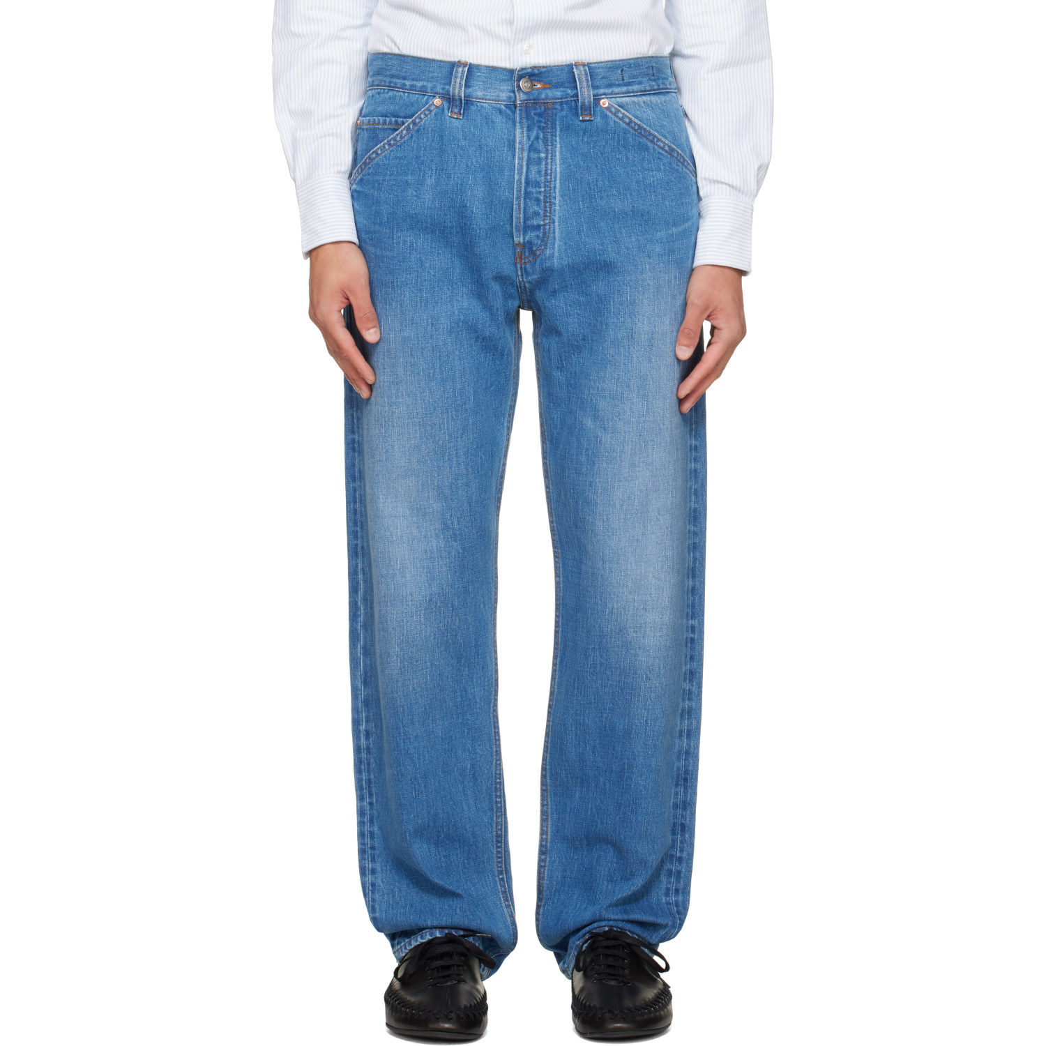 Drake's Blue Five-Pocket Selvedge Denim Jeans