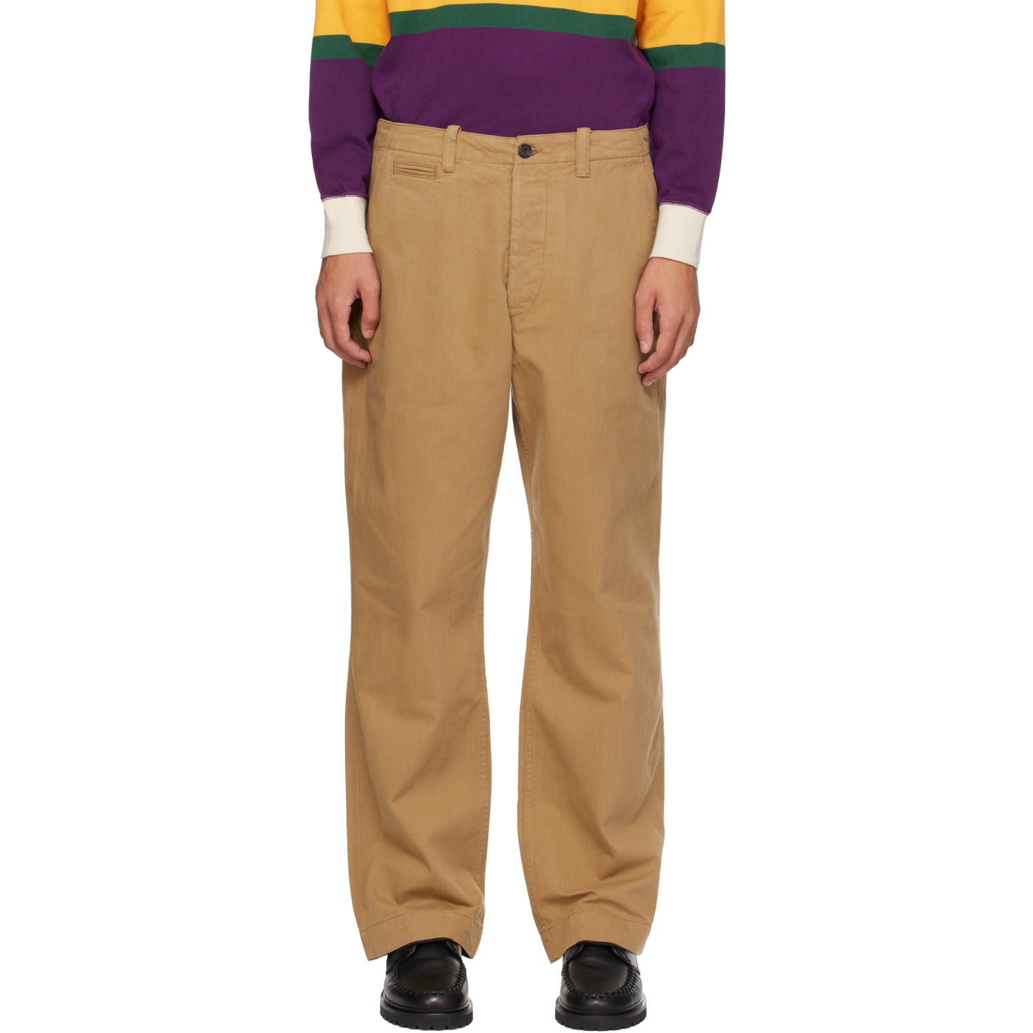 Drake's Beige Cotton Officer’s Trousers
