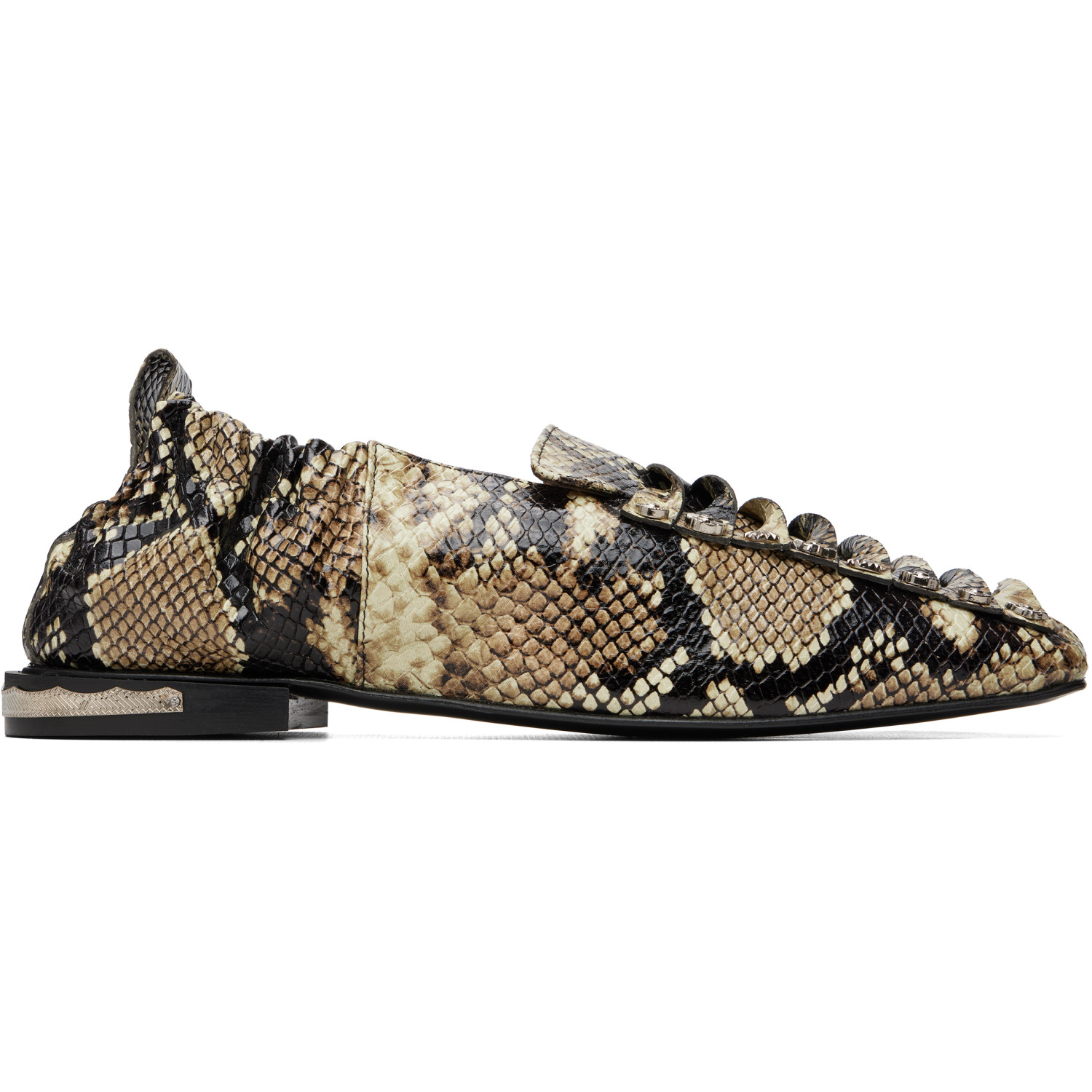 Toga Pulla Beige & Brown Embossed Snake Ballerina Loafers