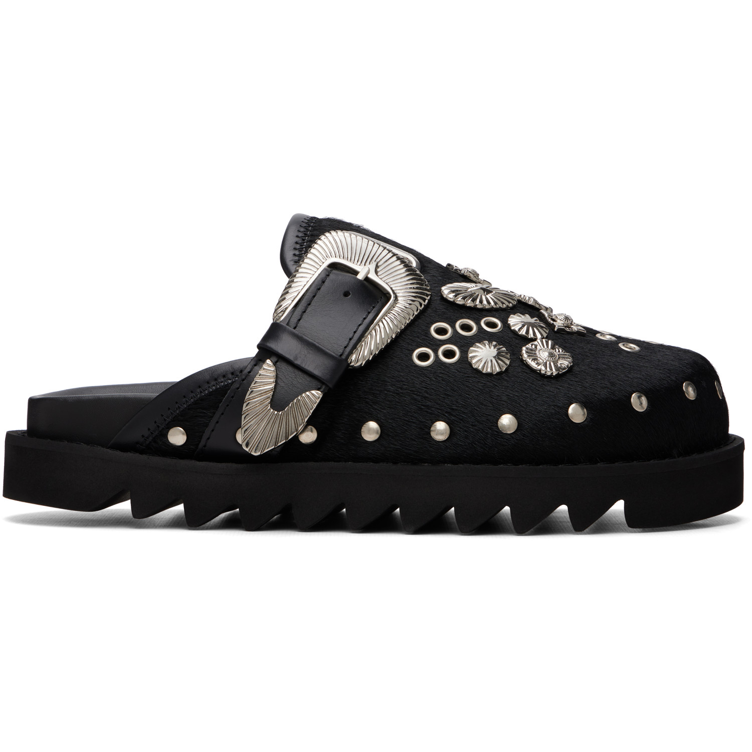 Toga Pulla Black Eyelet Metal Clog Loafers