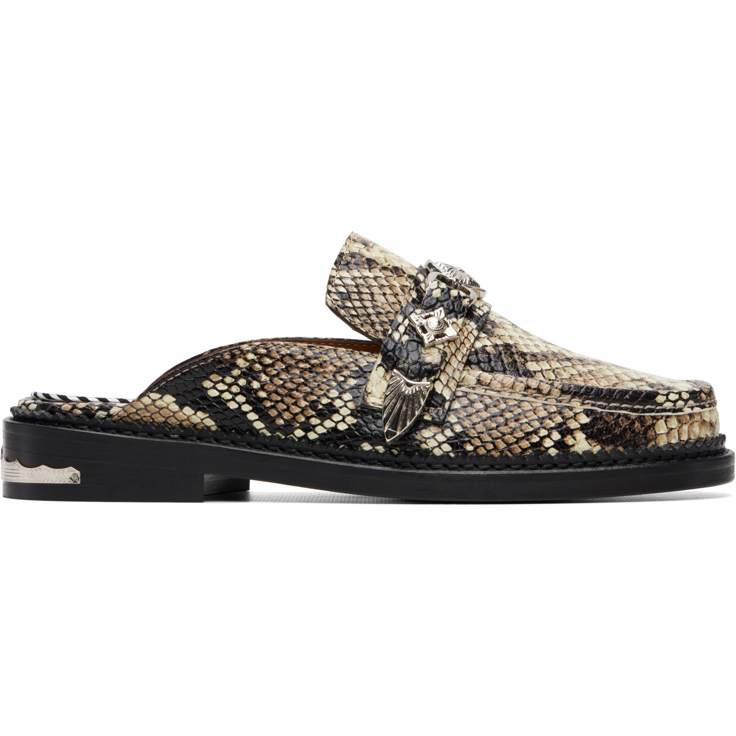 Toga Pulla Beige Embossed Snake Slip-on Loafers