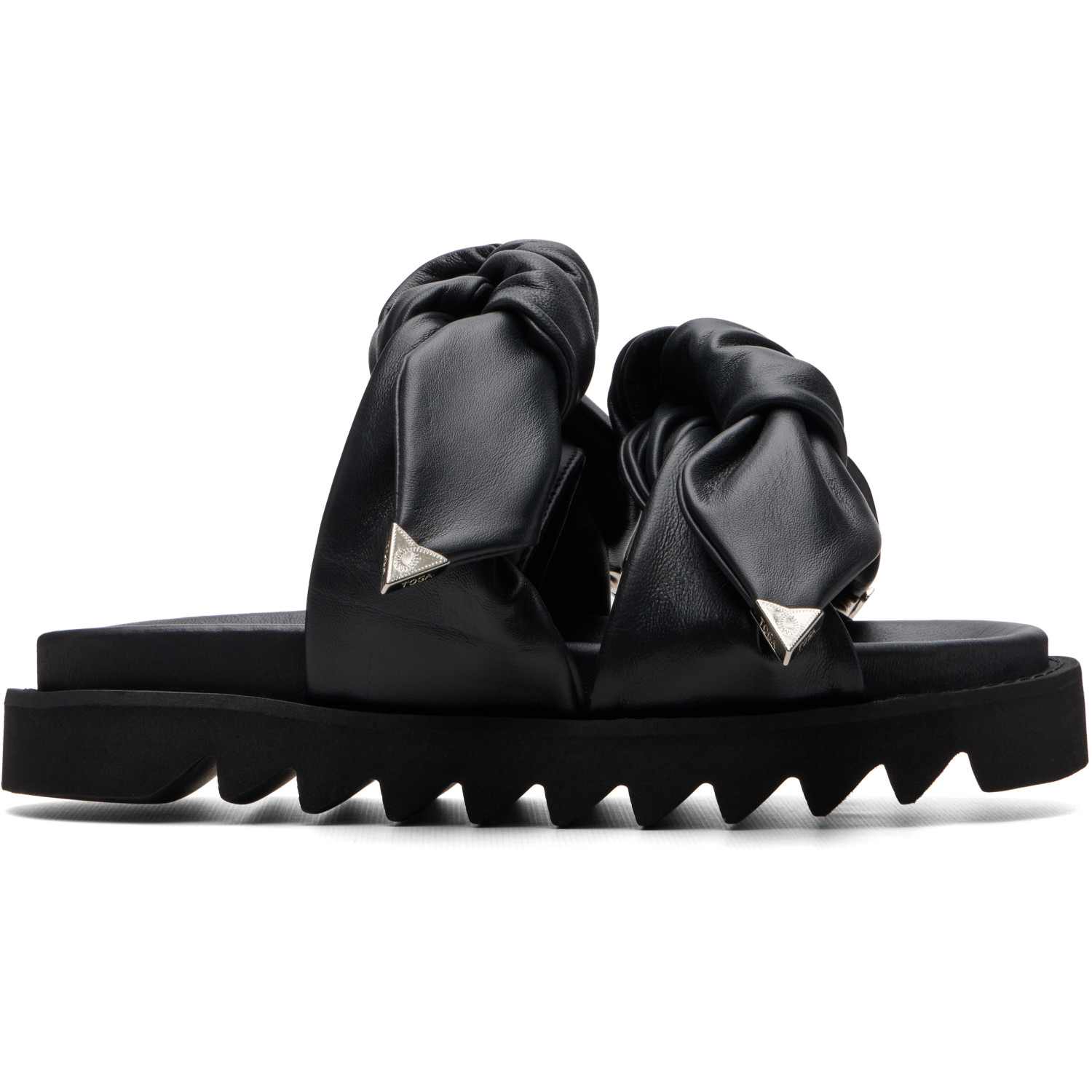 Toga Pulla Black Leather Flat Sandals