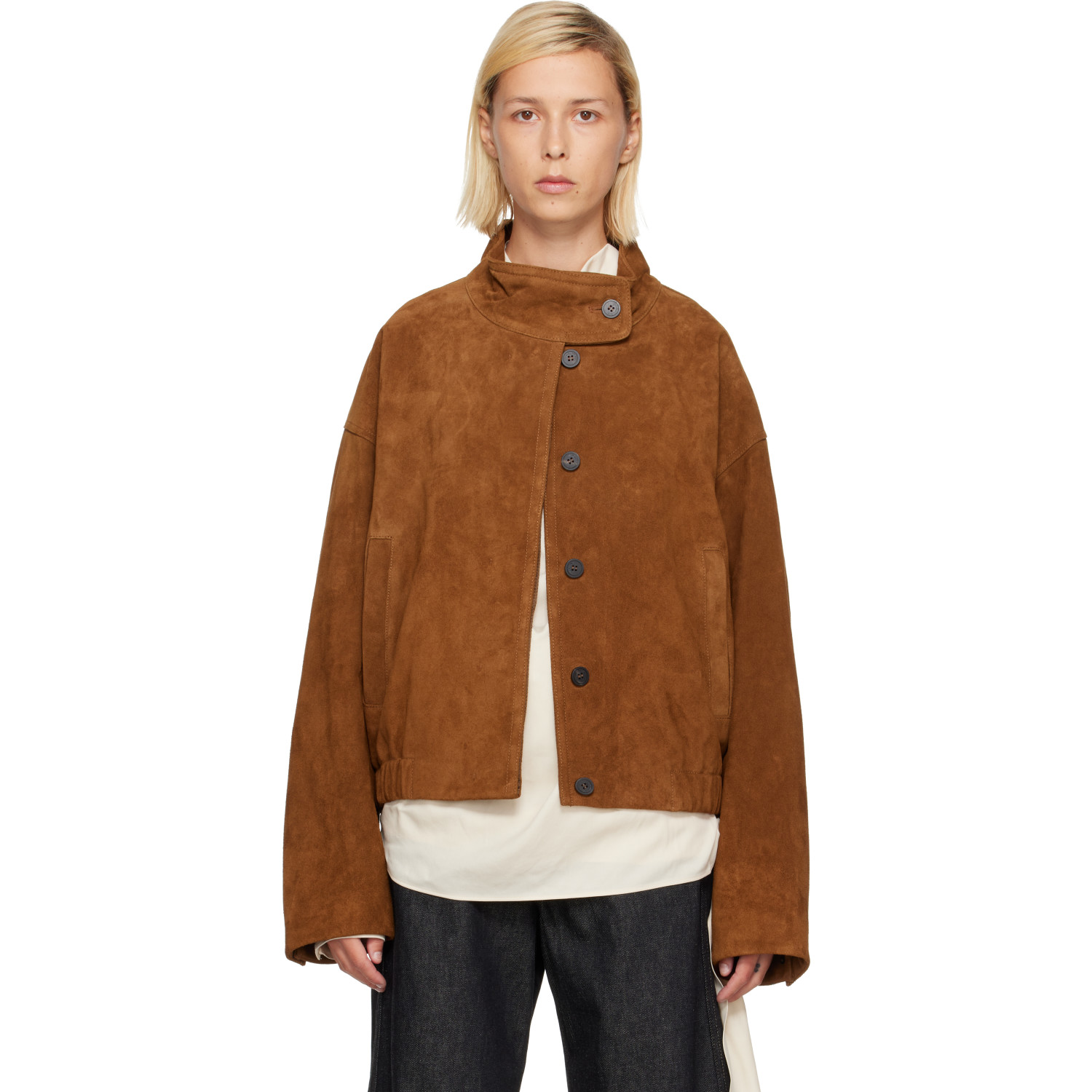 LE17SEPTEMBRE Tan Funnel Neck Suede Jacket