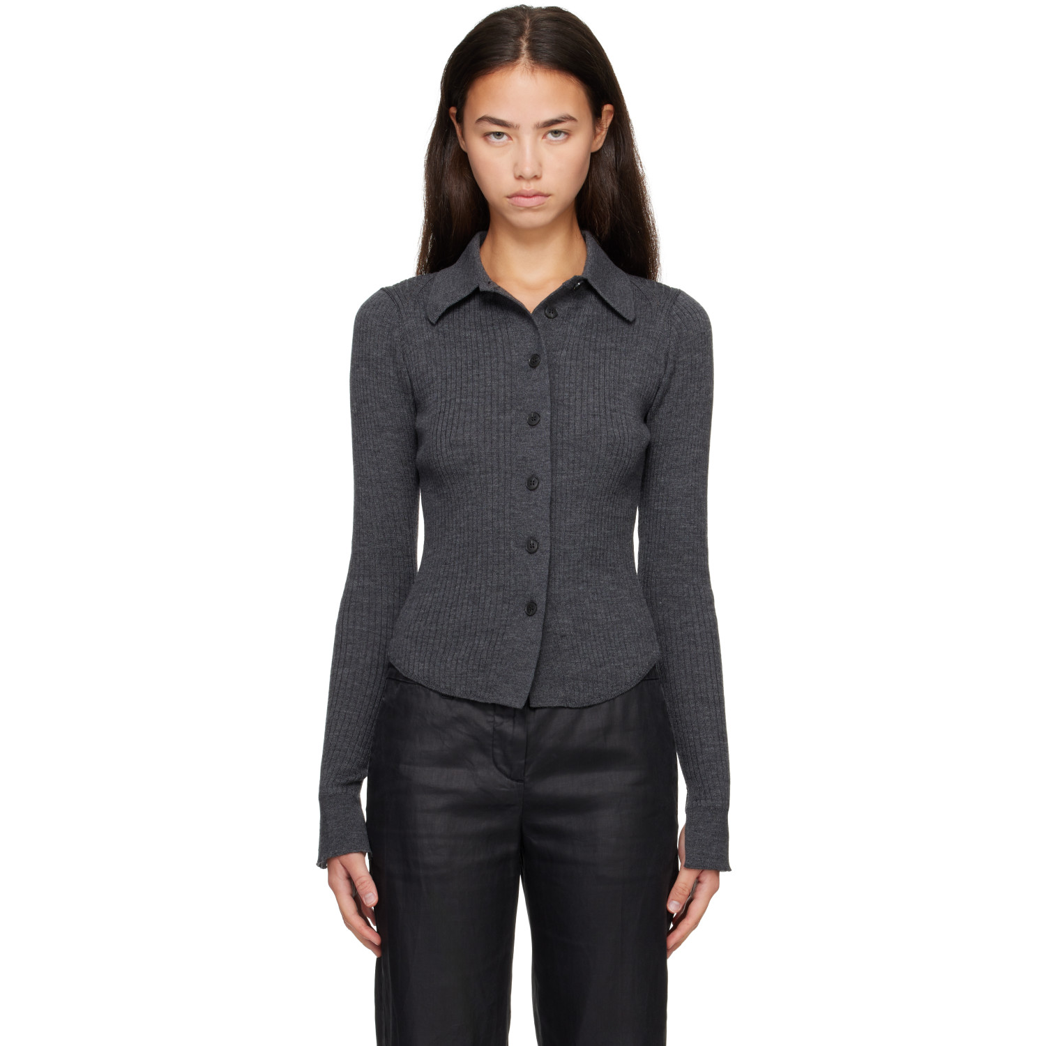 mfpen Gray Knitted Rib Cardigan