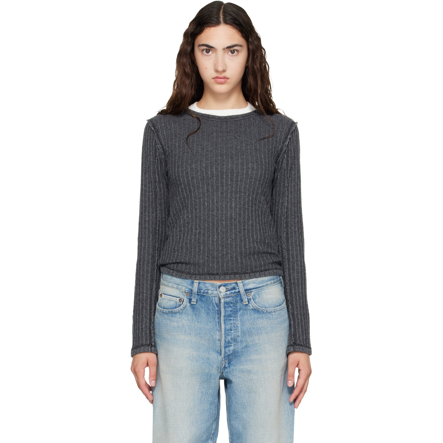 Mfpen Gray Ls Rib T-shirt In Boucle Rib