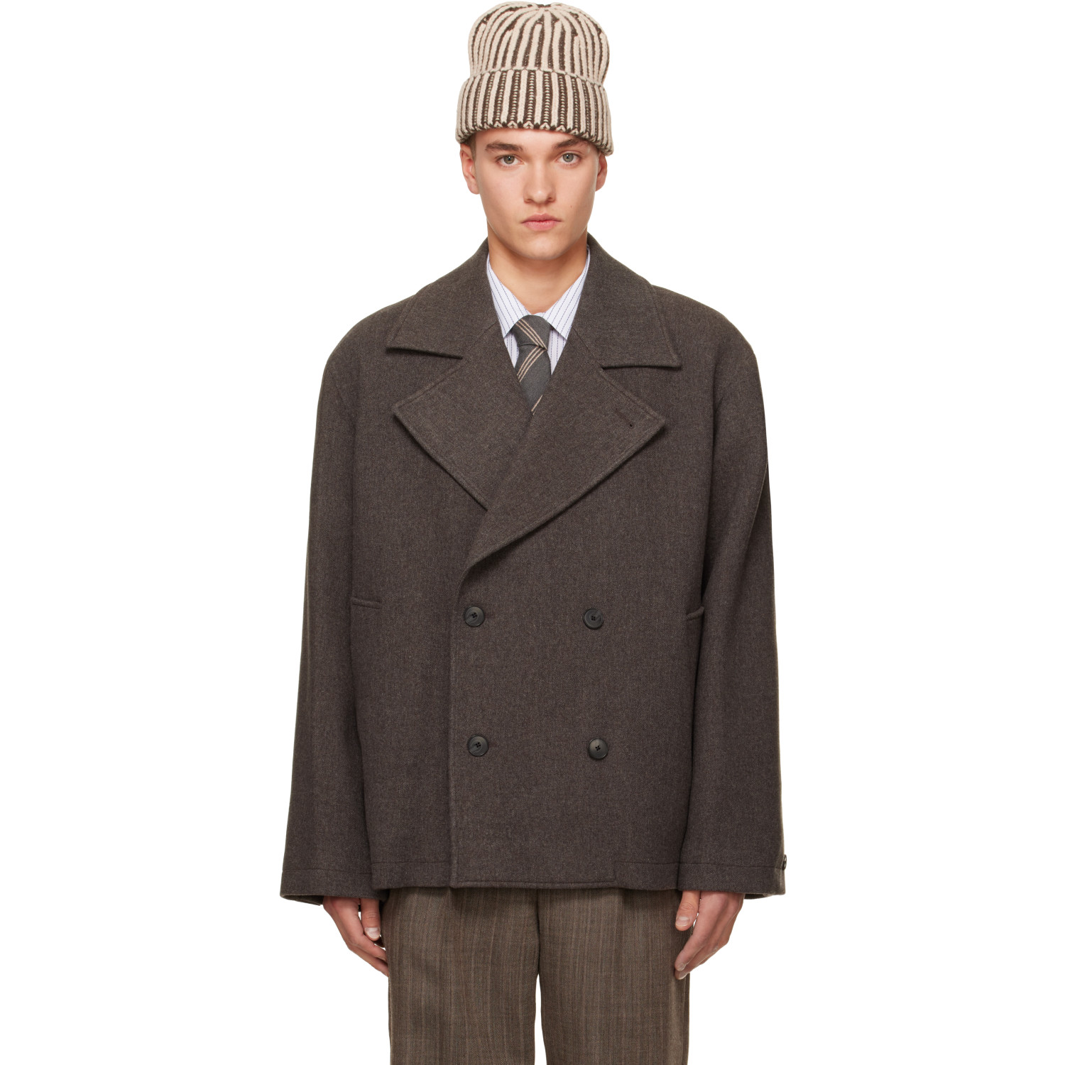 mfpen Brown Sentence Peacoat Jacket