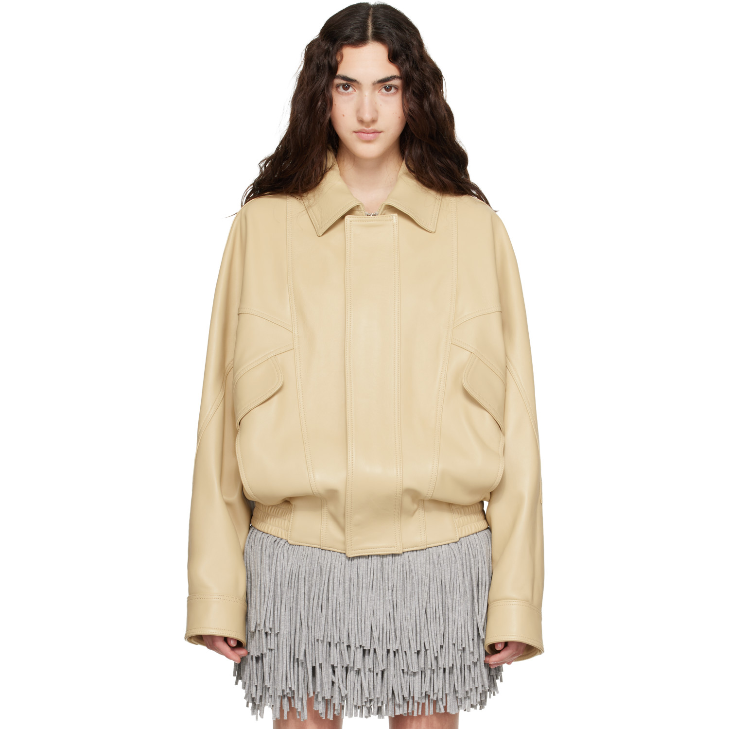 ABRA Yellow Leather Bomber Jacket