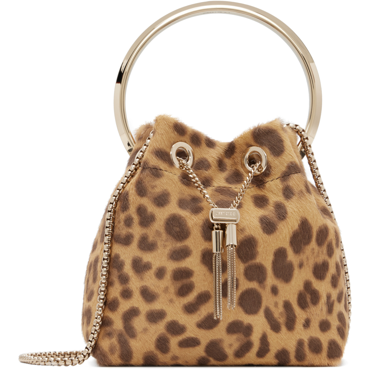 Jimmy Choo Tan Bon Bon Leopard Print Pony Bag