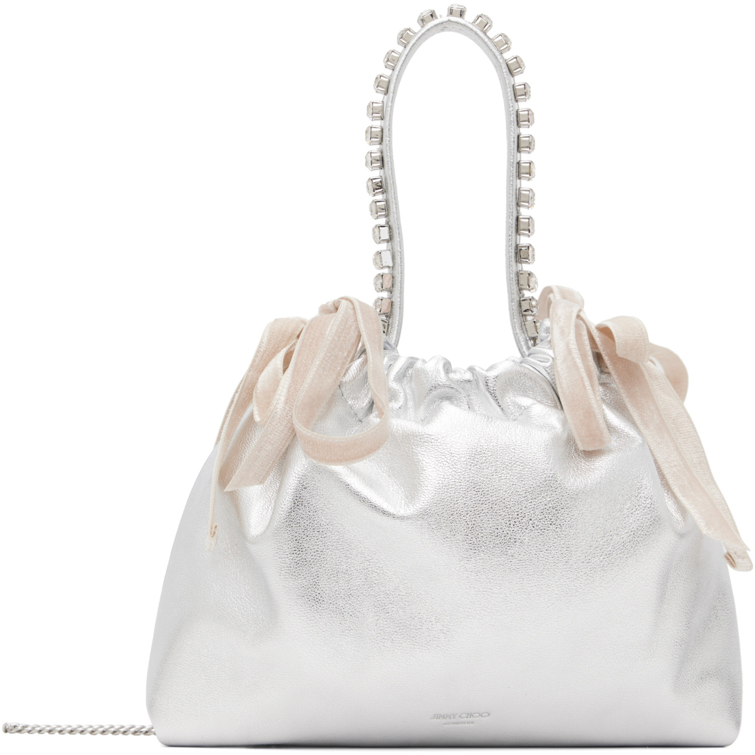 Jimmy Choo Silver Drawstring Mini Top Handle Bag