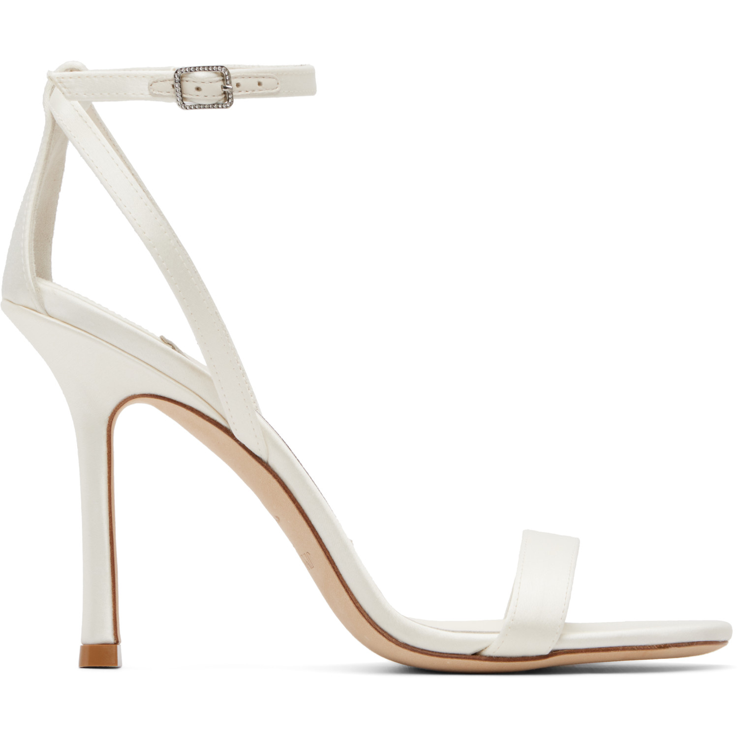 Jimmy Choo White Moza 100 Satin Crystal Buckle Heeled Sandals