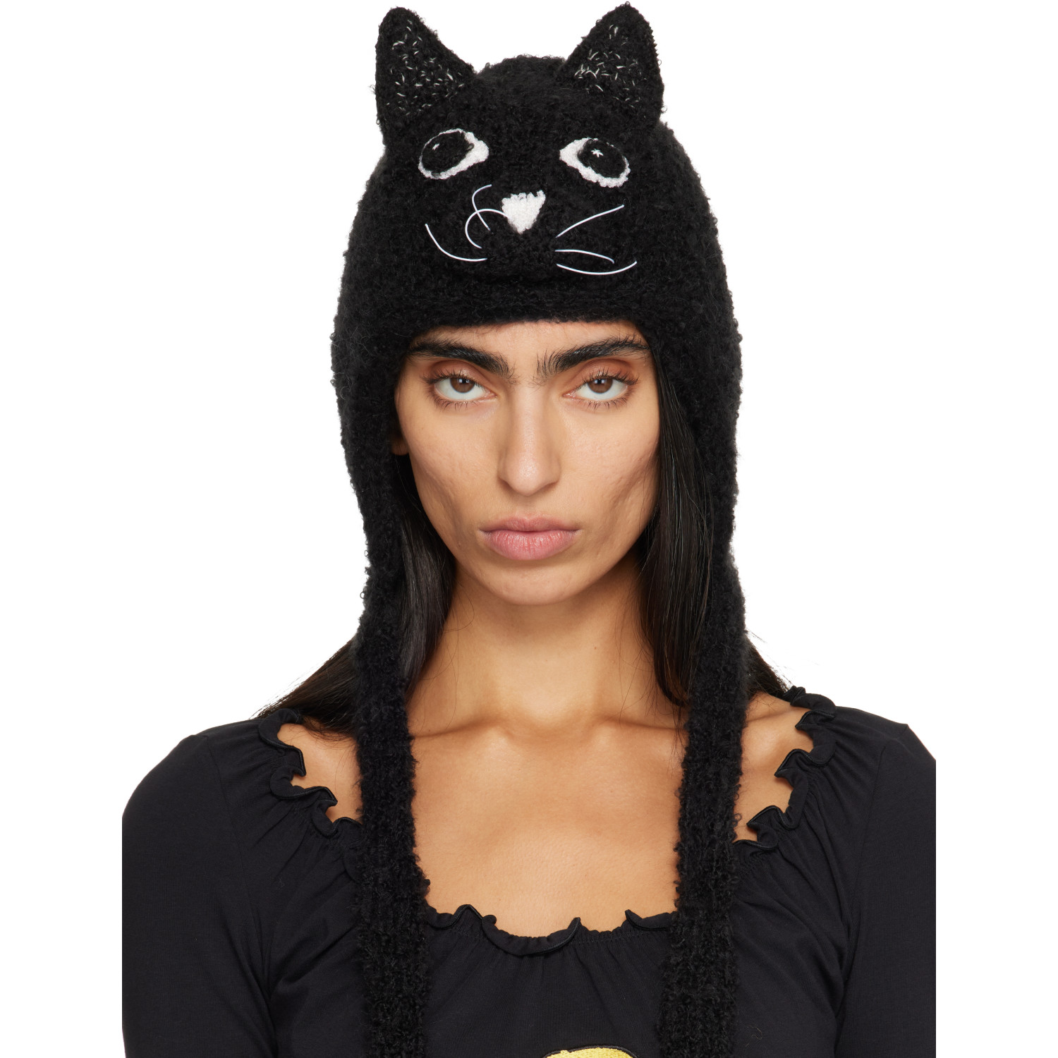 Chopova Lowena Black Kitty Knitted Bonnet