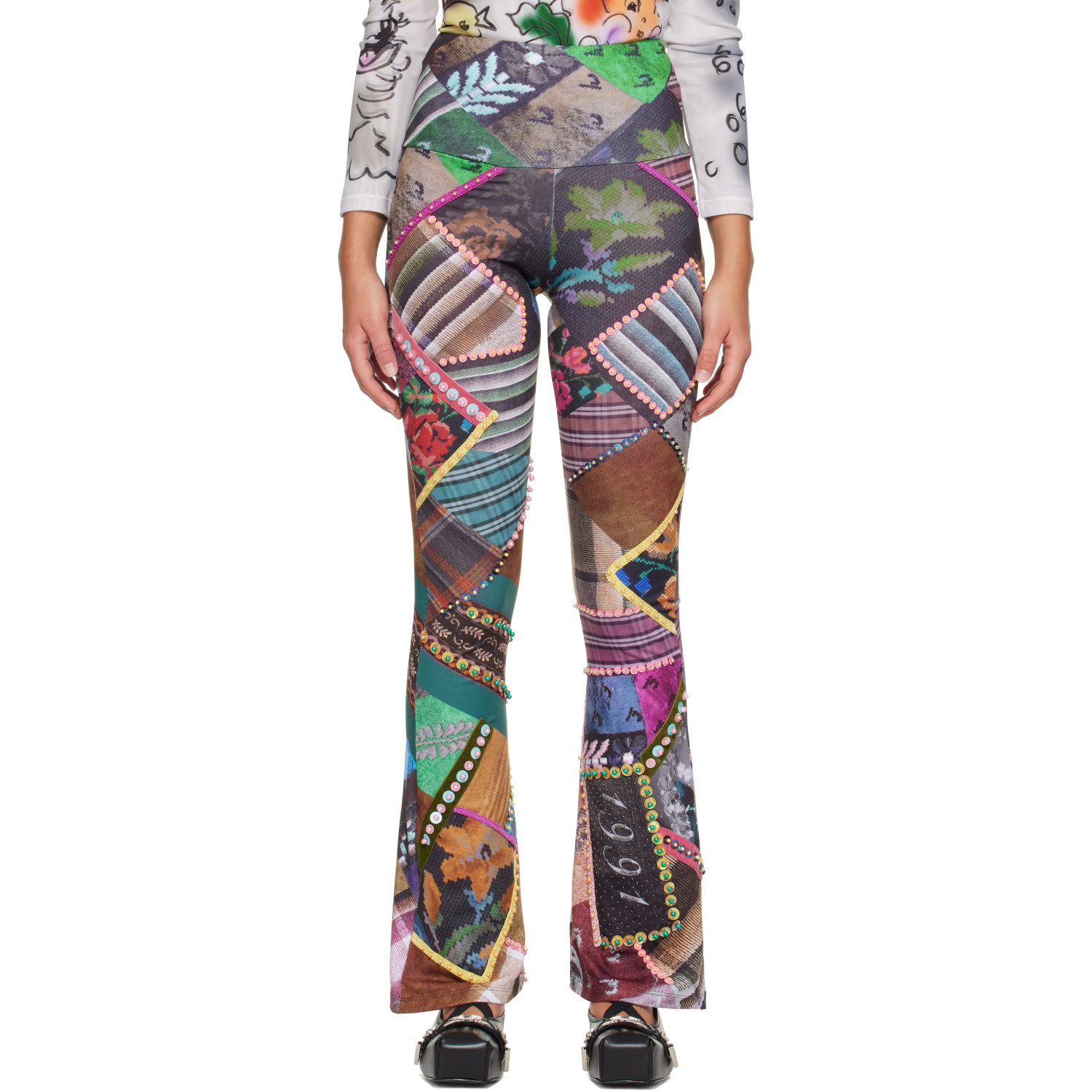 Chopova Lowena Multicolor '1991' Beaded Jersey Leggings