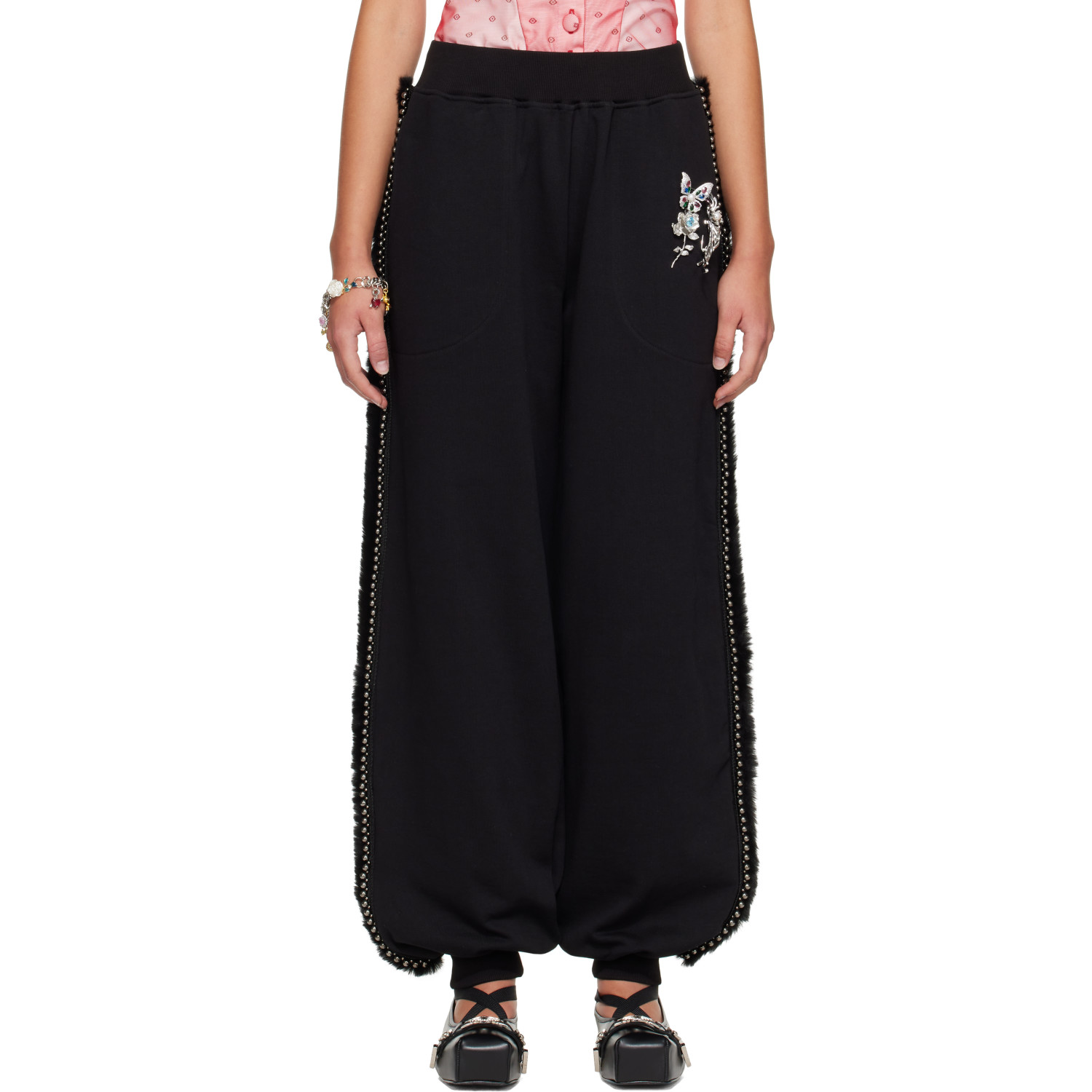 Chopova Lowena Black Fuzzy Pearl Sweatpants