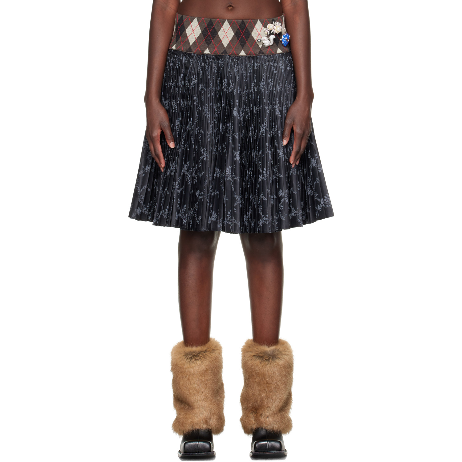 Chopova Lowena Black Crescent Pleated Knee Miniskirt