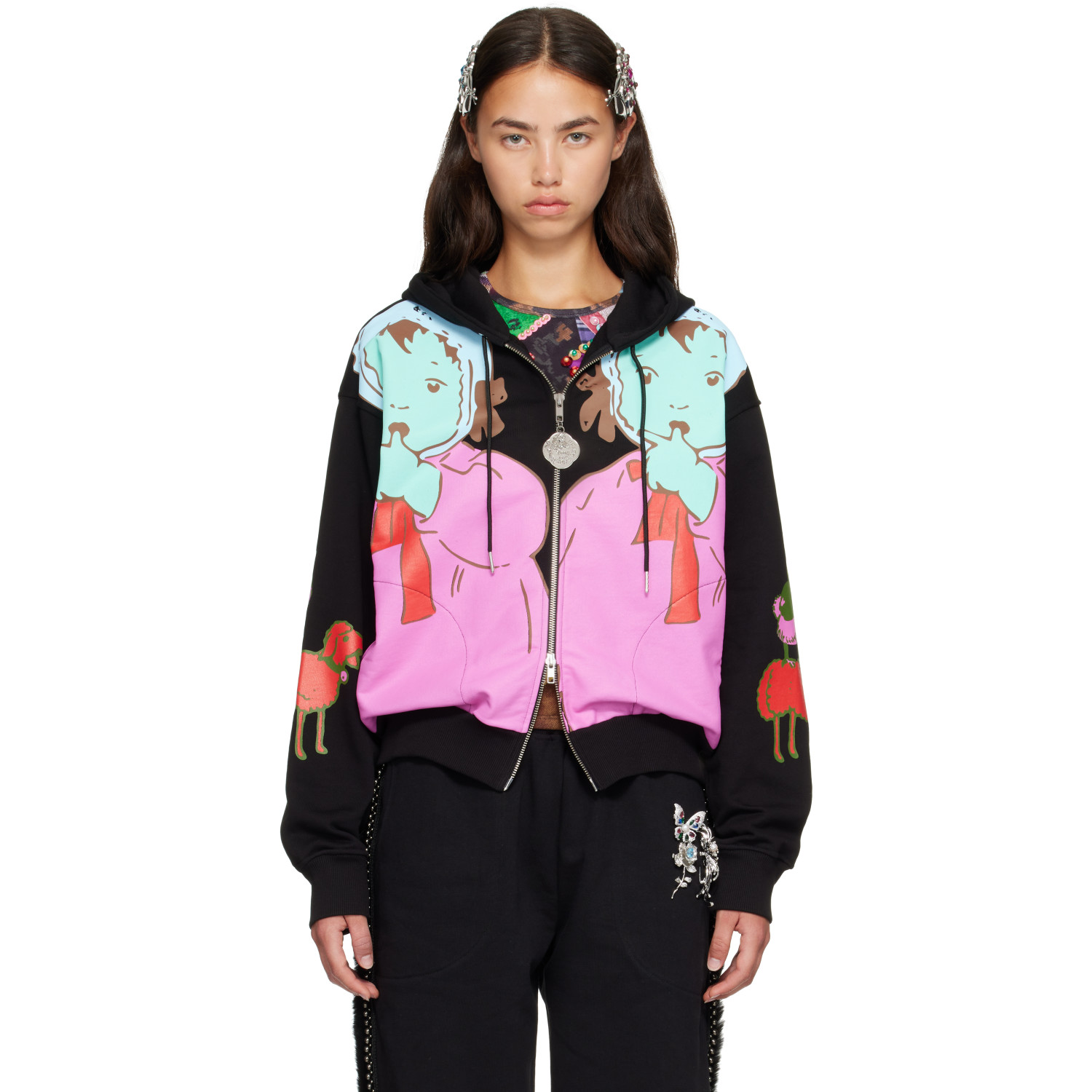 Chopova Lowena Black Double Woody Baby Zip Hoodie