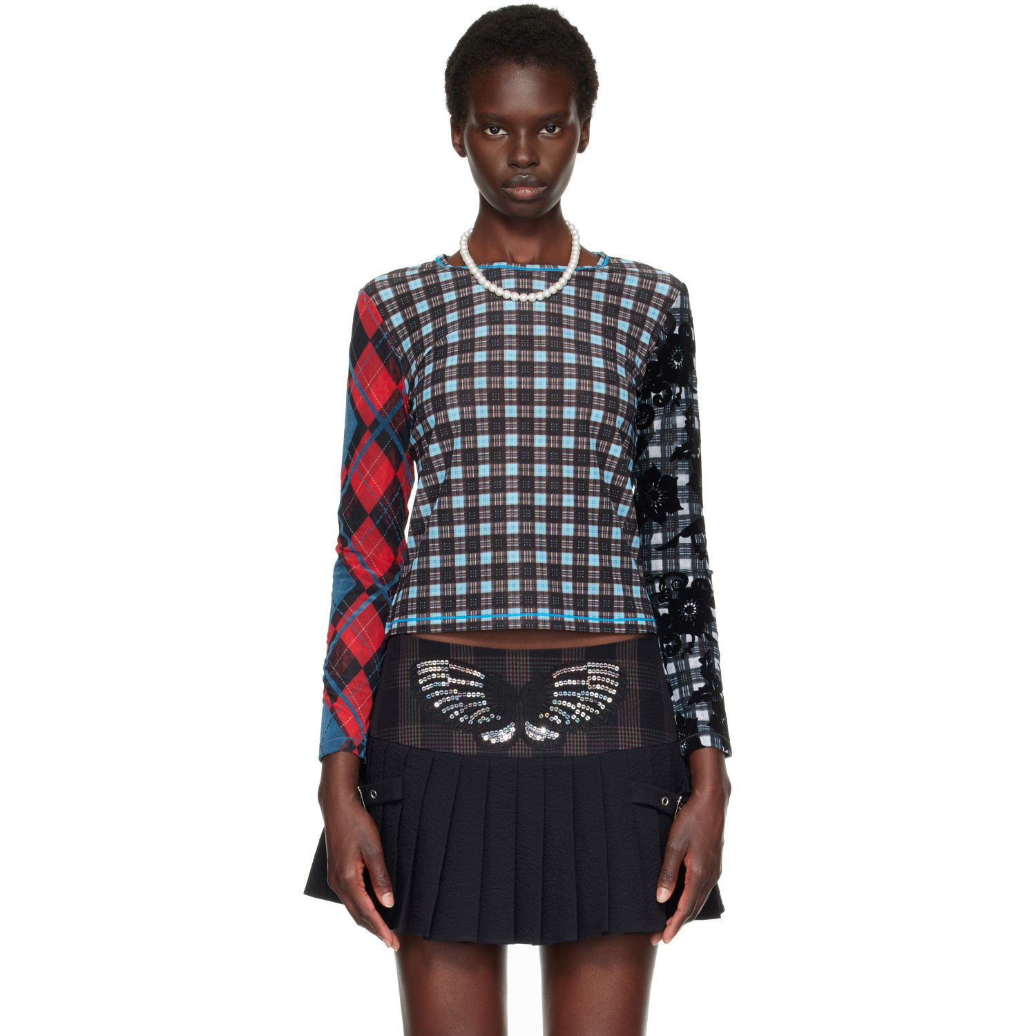 Chopova Lowena Blue Par Flocked Mesh T-shirt