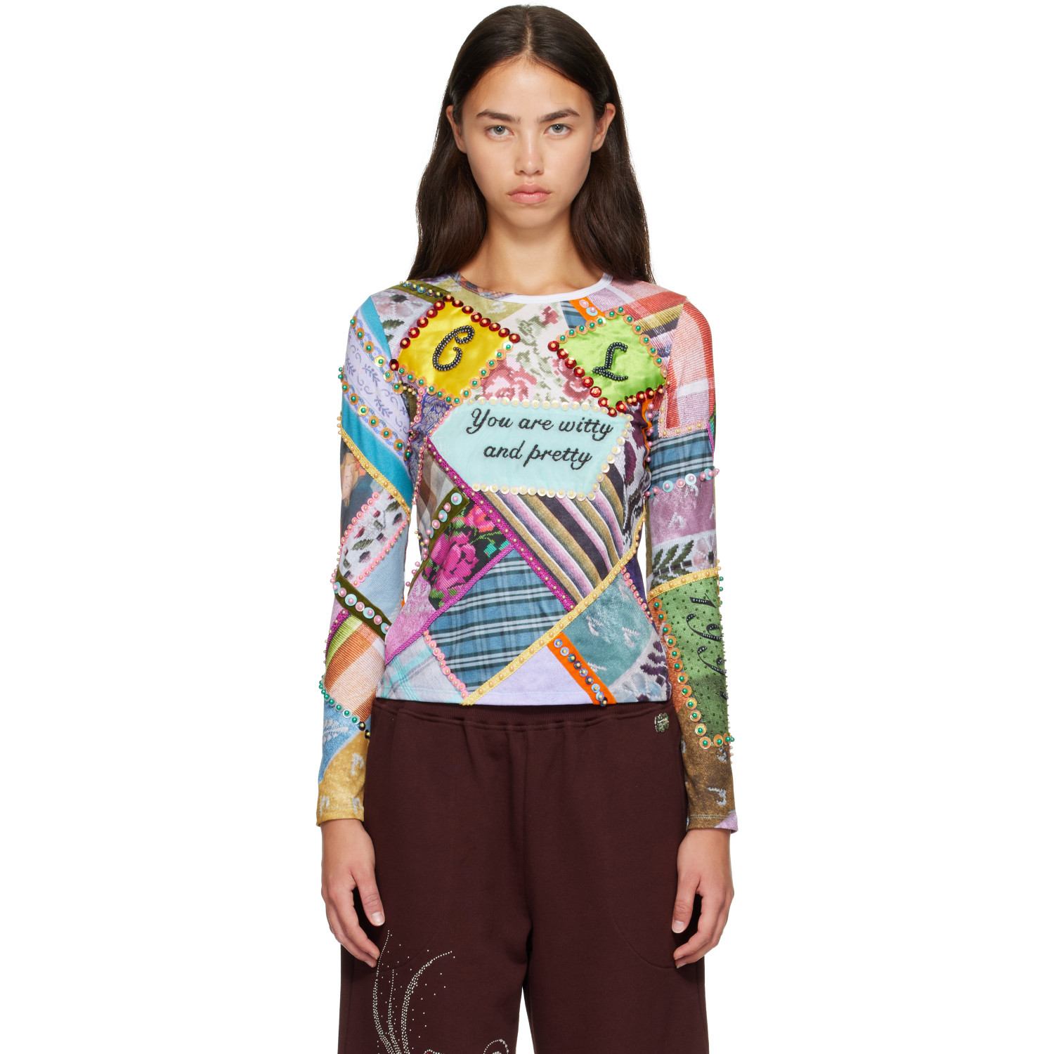 Chopova Lowena Multicolor 'Witty' Beaded Jersey Top