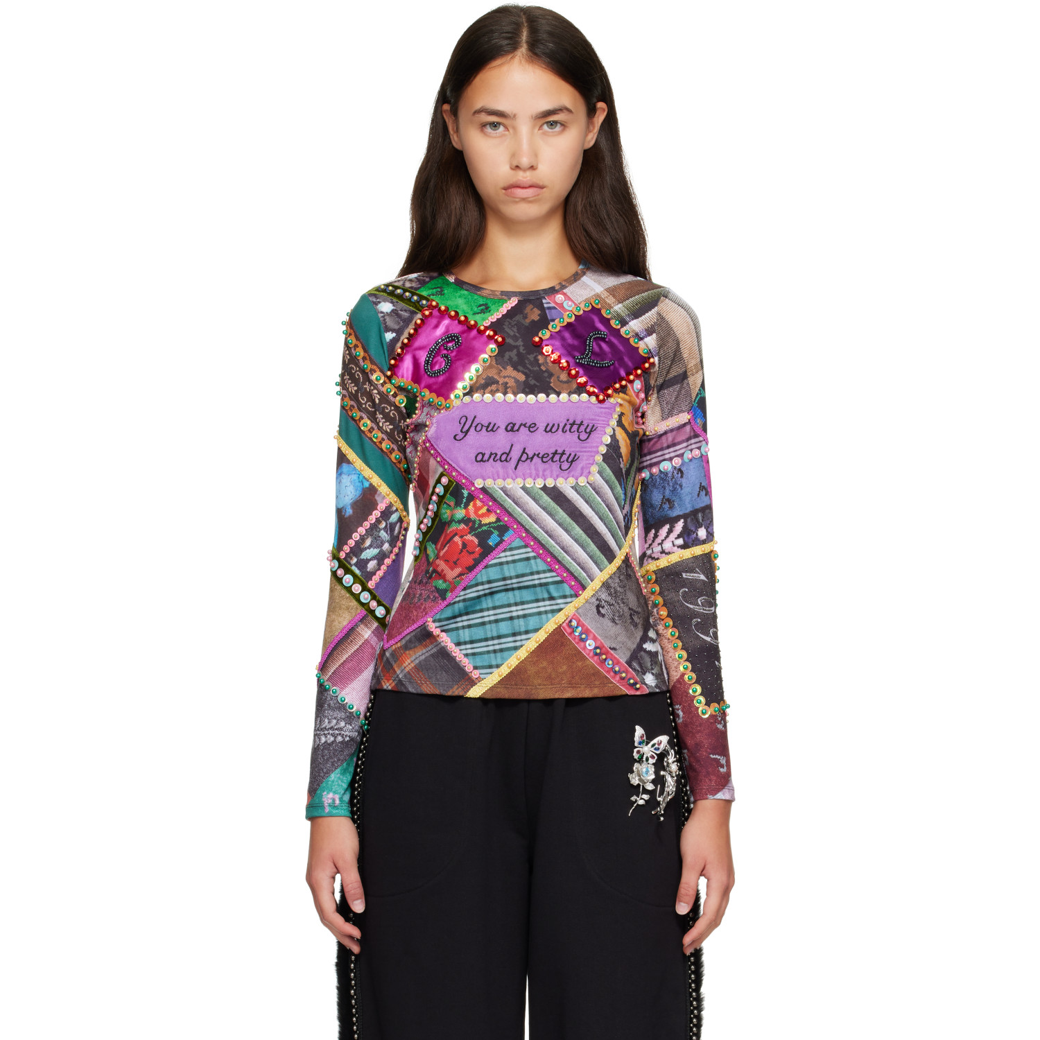 Chopova Lowena Multicolor 'Pretty' Beaded Jersey Top